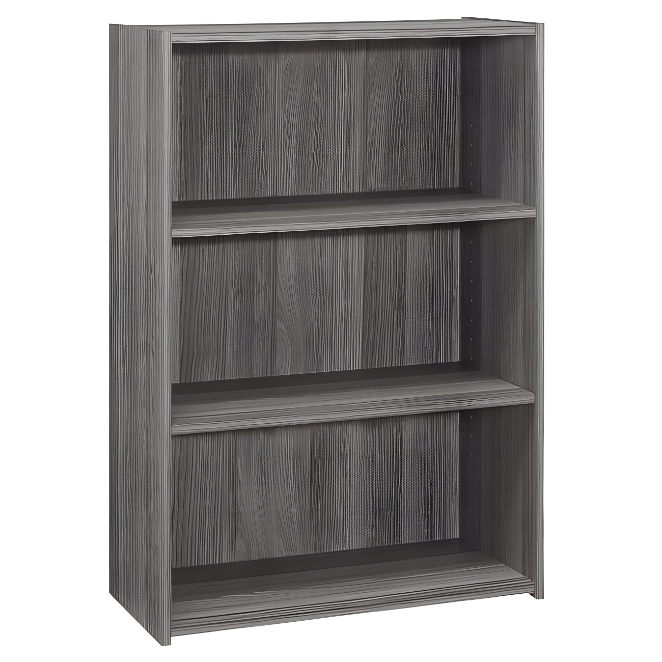 Gray Adjustable Three-Shelf Wood Bookcase