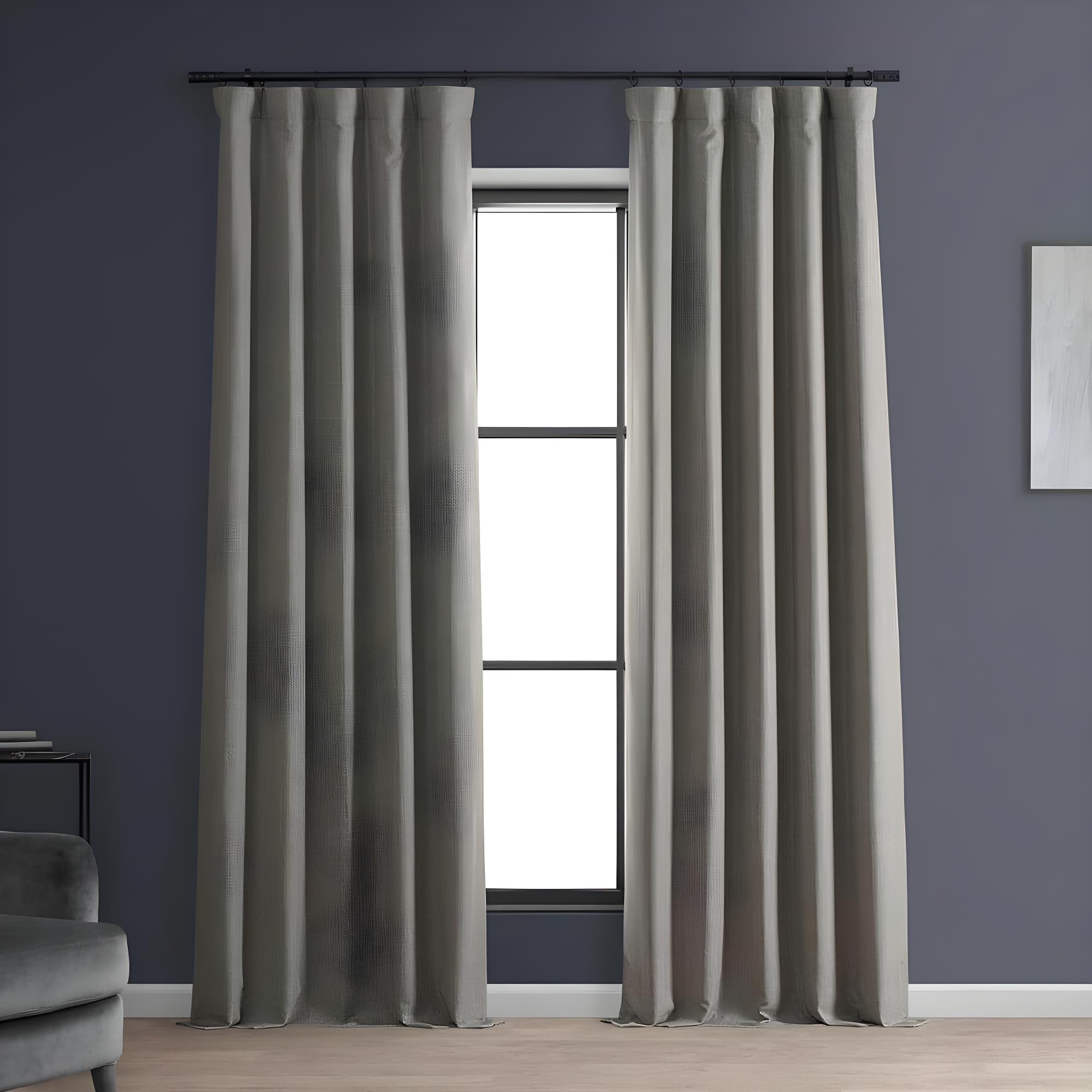 Destination Slate Gray Faux Linen Blackout Curtain Panel, 50" x 84"