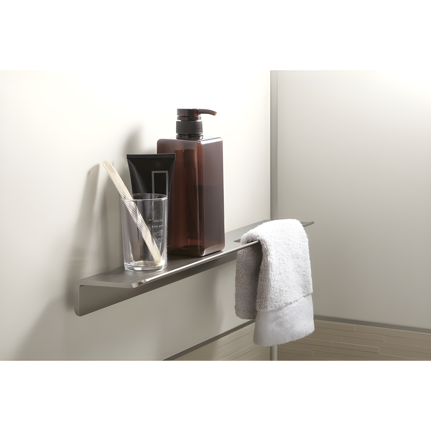 Bright Polished Silver 14" Floating Wall Shower Shelf