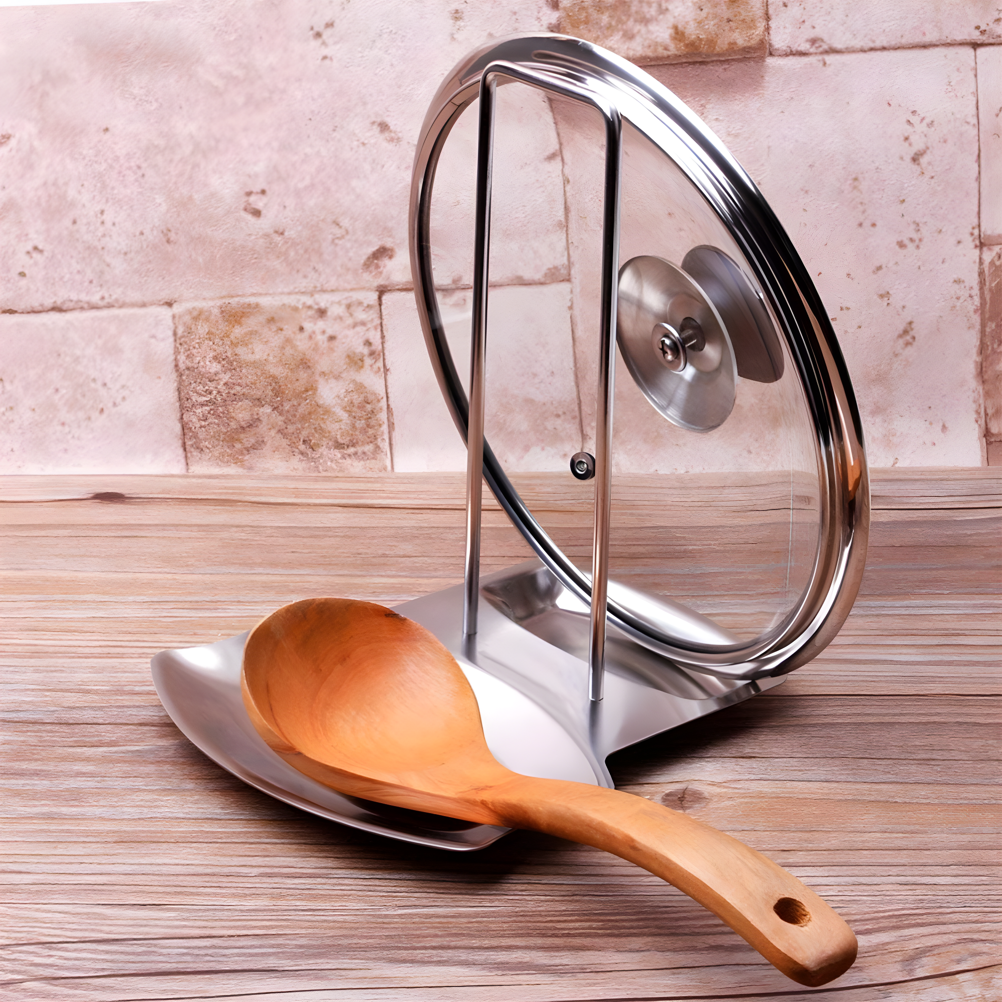 Polished Stainless Steel Spoon and Lid Rest Stand