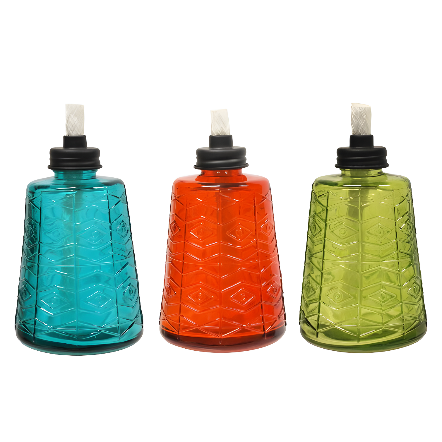 6-Inch Red, Green, and Blue Glass Tabletop Torches