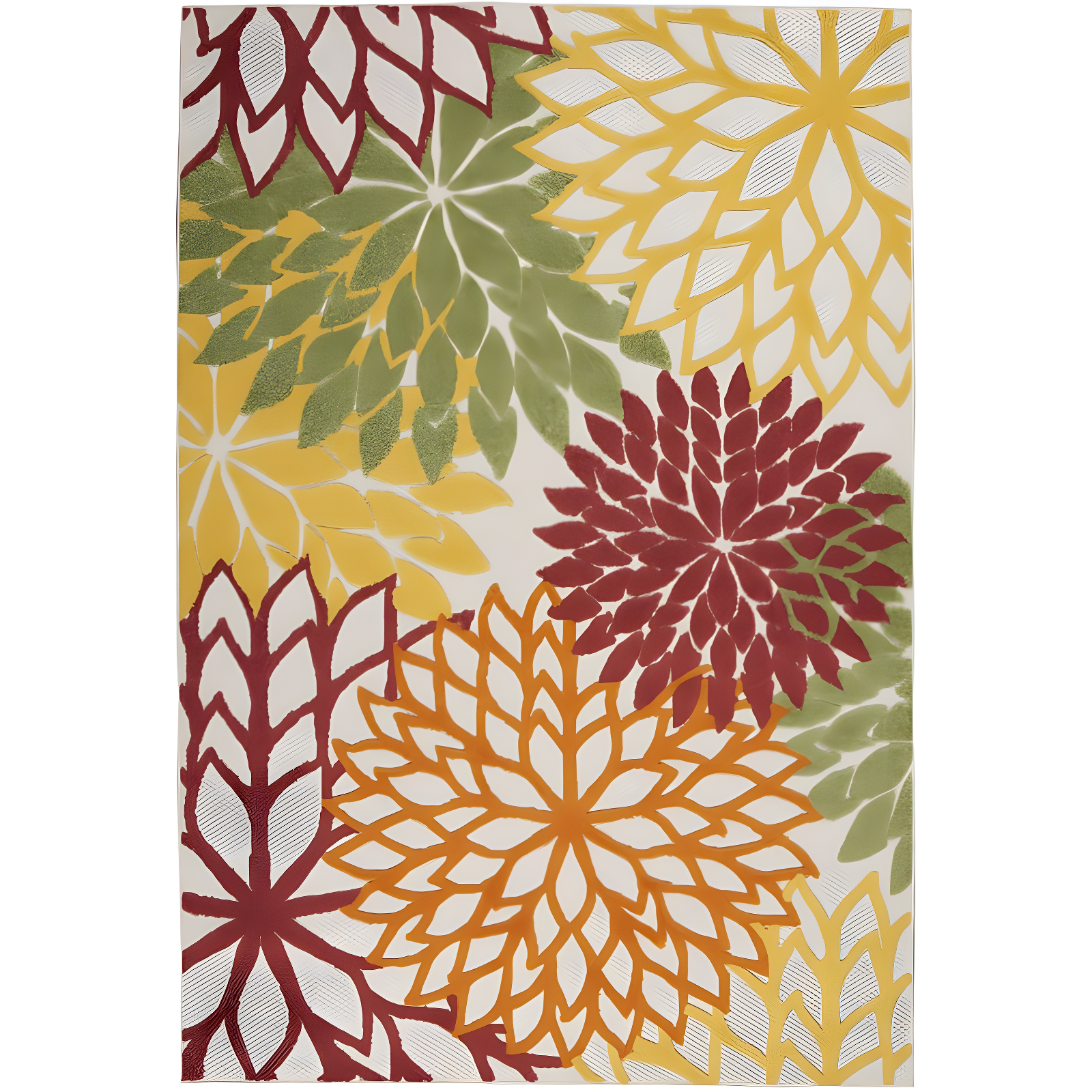 Tropical Aloha Floral Red Synthetic 4' x 6' Outdoor Rug