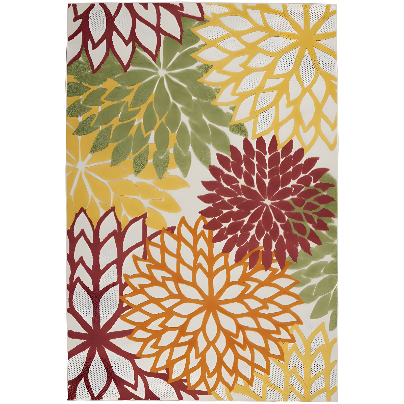 Tropical Aloha Floral Red Synthetic 4' x 6' Outdoor Rug