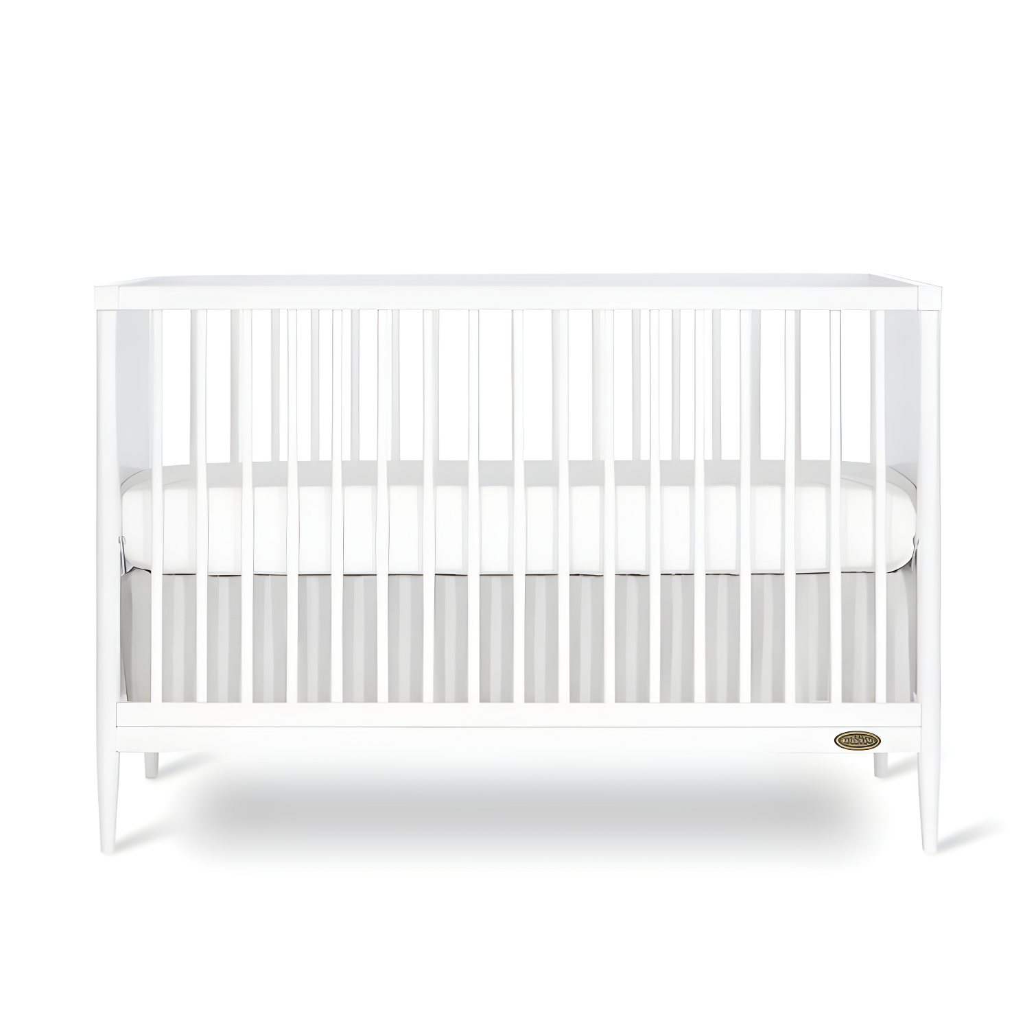 White Modern 4-in-1 Convertible Crib with Rounded Spindles