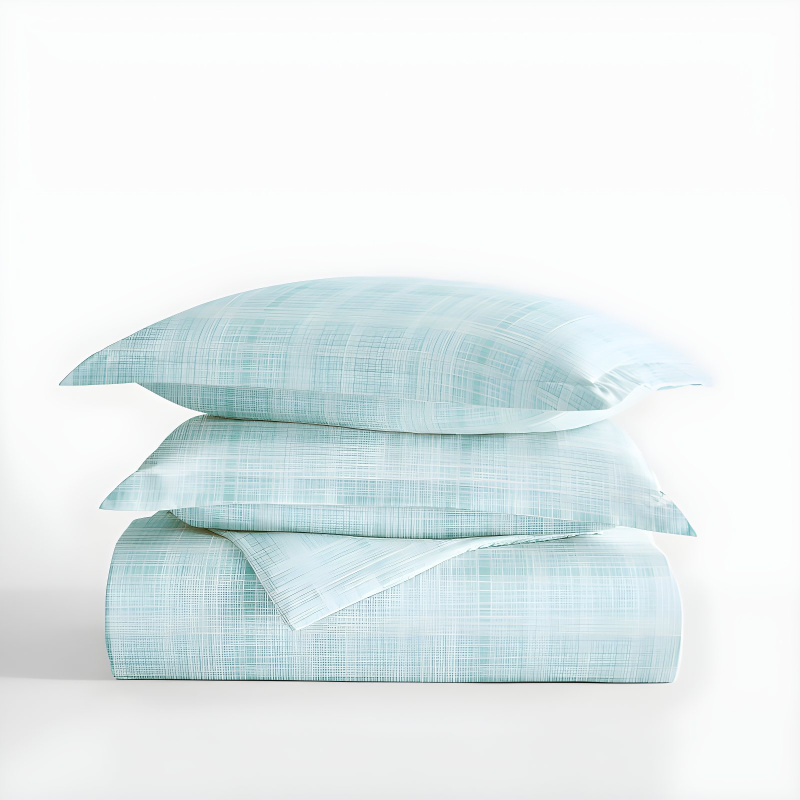 Aqua Plaid Microfiber Full/Queen Duvet Cover Set with Shams