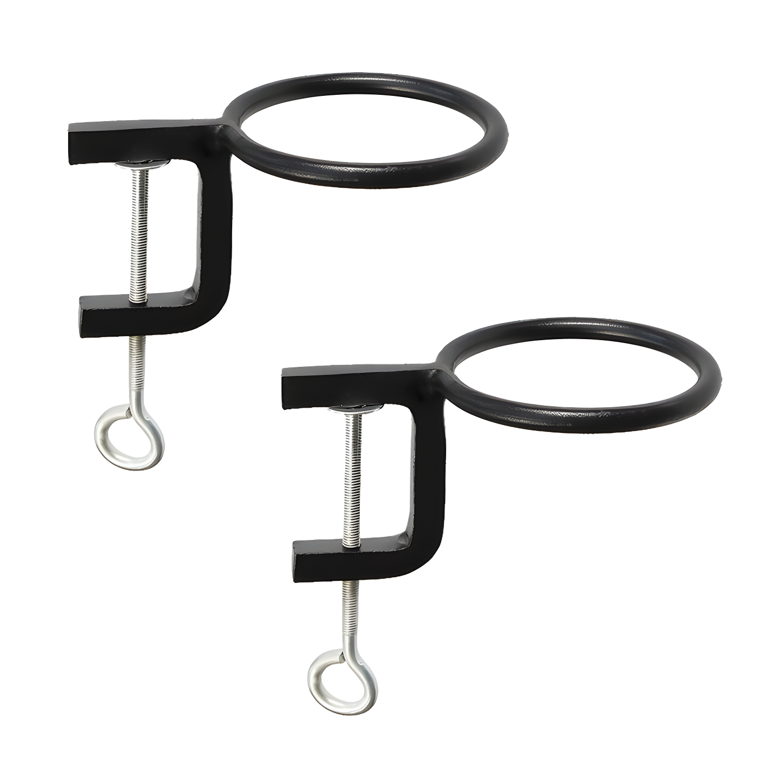 Black Iron Clamp-On Flower Pot Holder Rings, Set of 2