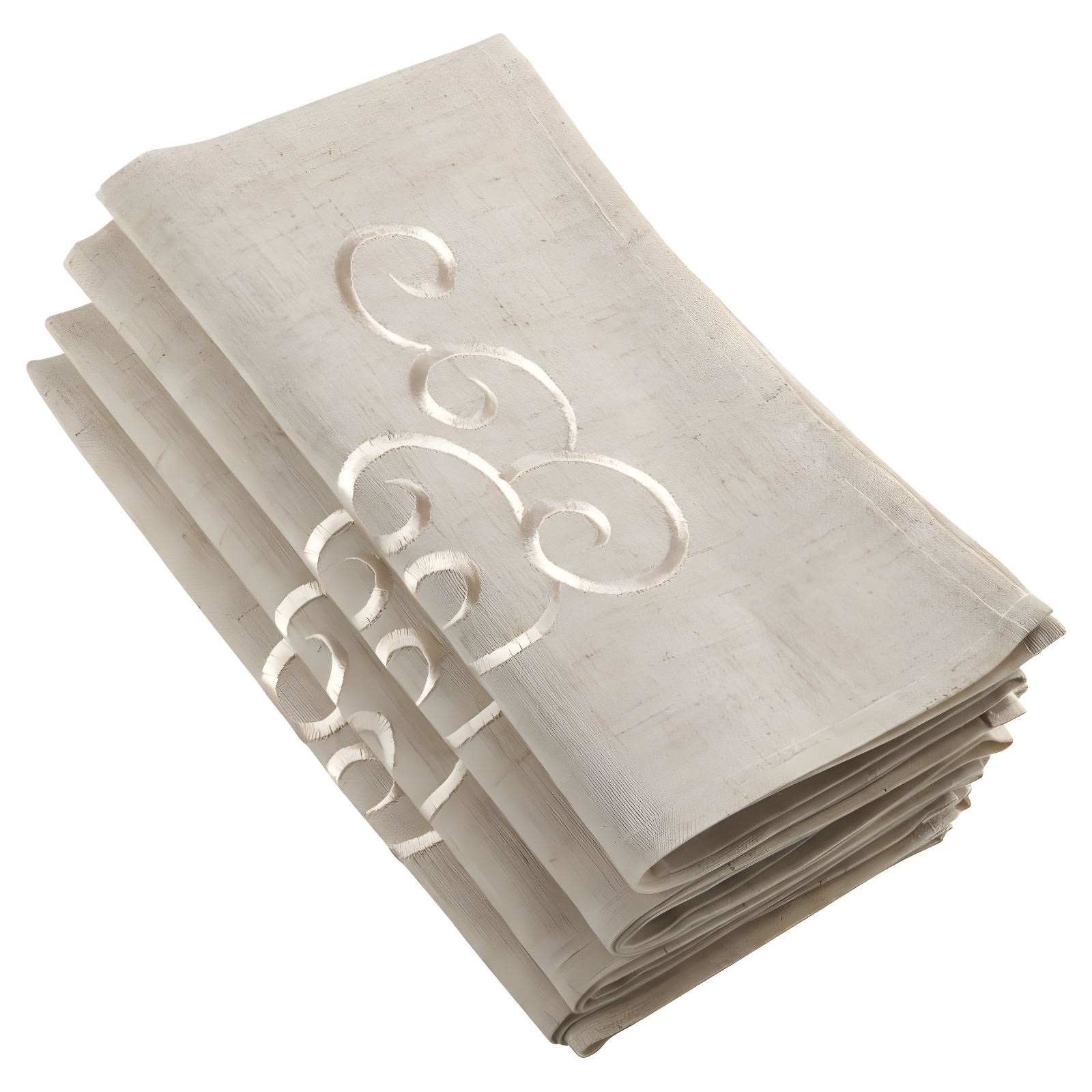 Tan Linen Blend Embroidered Scroll Design Napkins, Set of 4