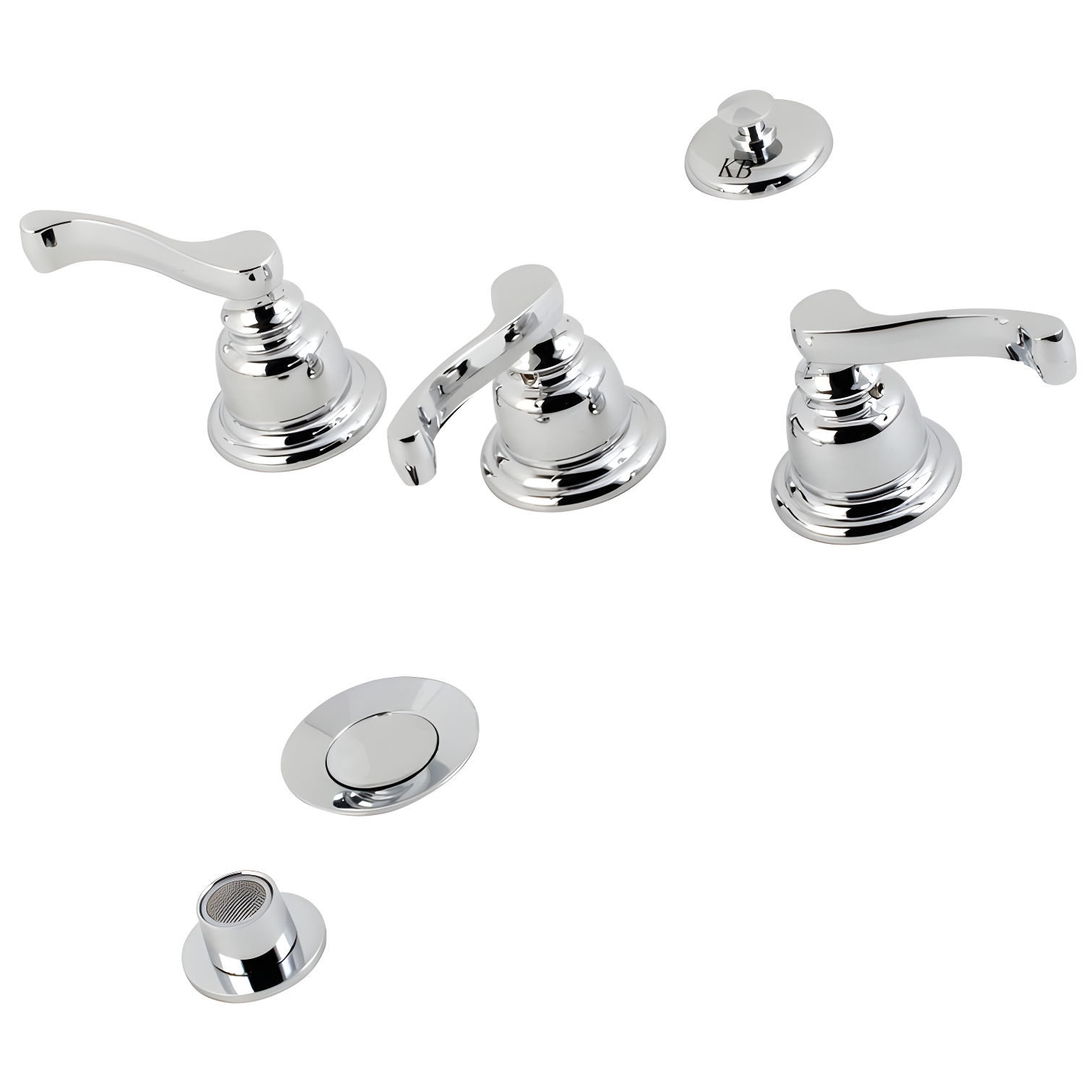 Polished Chrome Three-Handle Brass Bidet Faucet Set