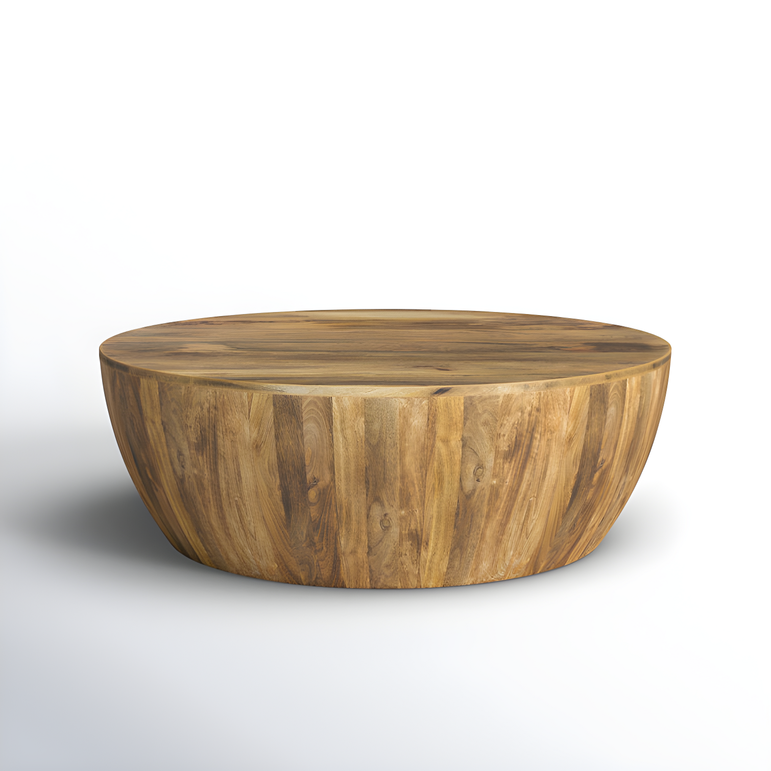 Natural Mango Wood Round Drum Coffee Table