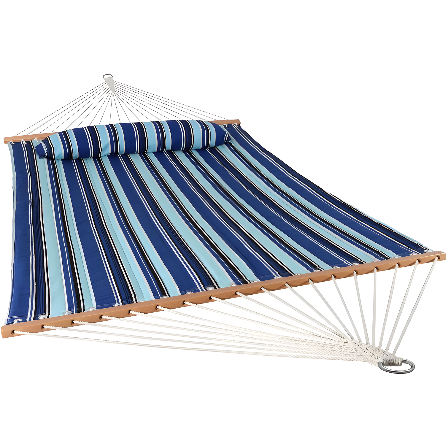 Catalina Beach Blue Striped Quilted Double Hammock with Pillow