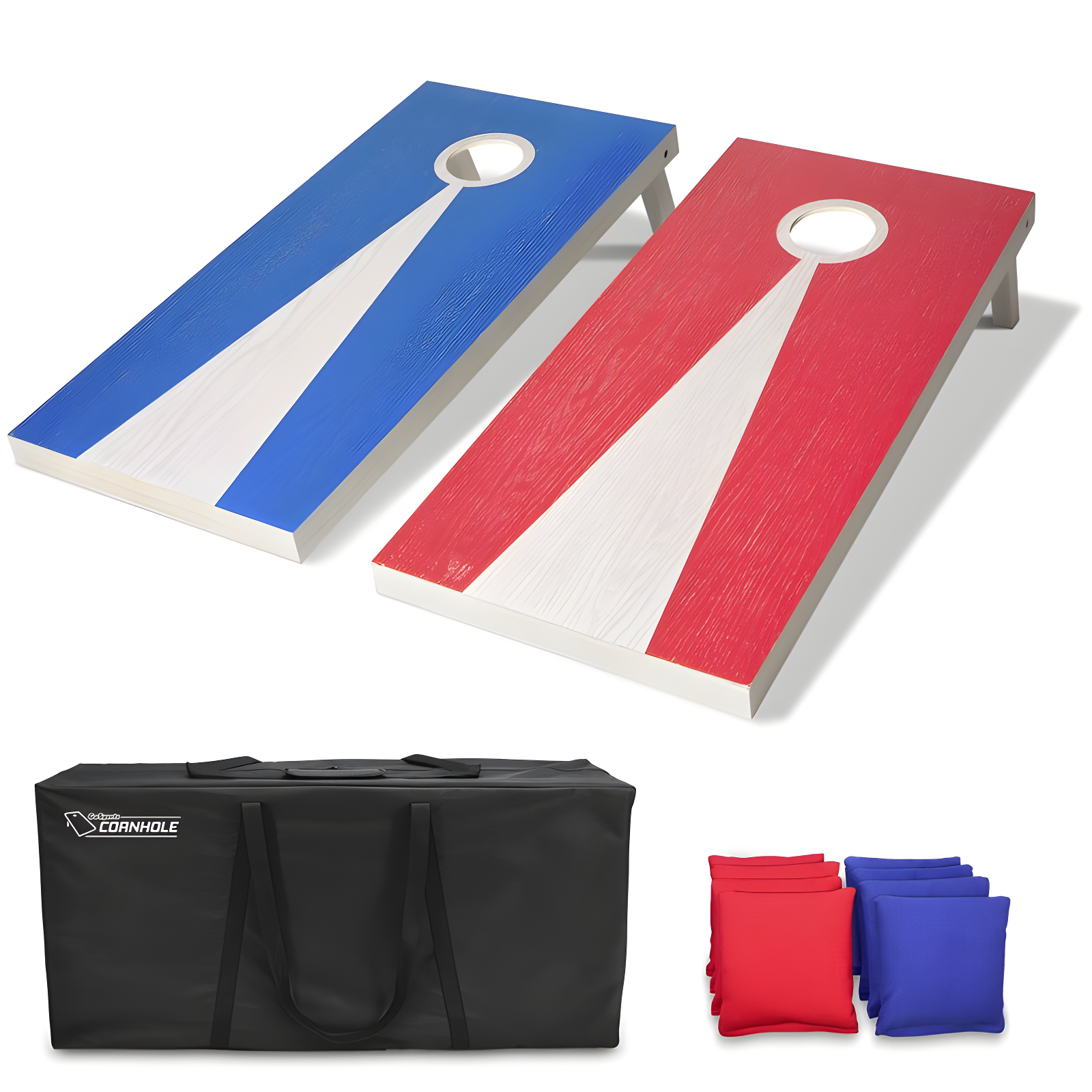 Regulation Size Red and Blue Wooden Cornhole Set with Bean Bags