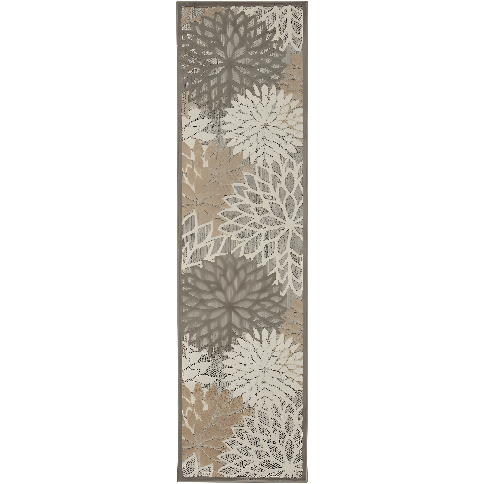 Nourison Aloha Grey & Taupe Floral 24"x72" Outdoor Runner Rug