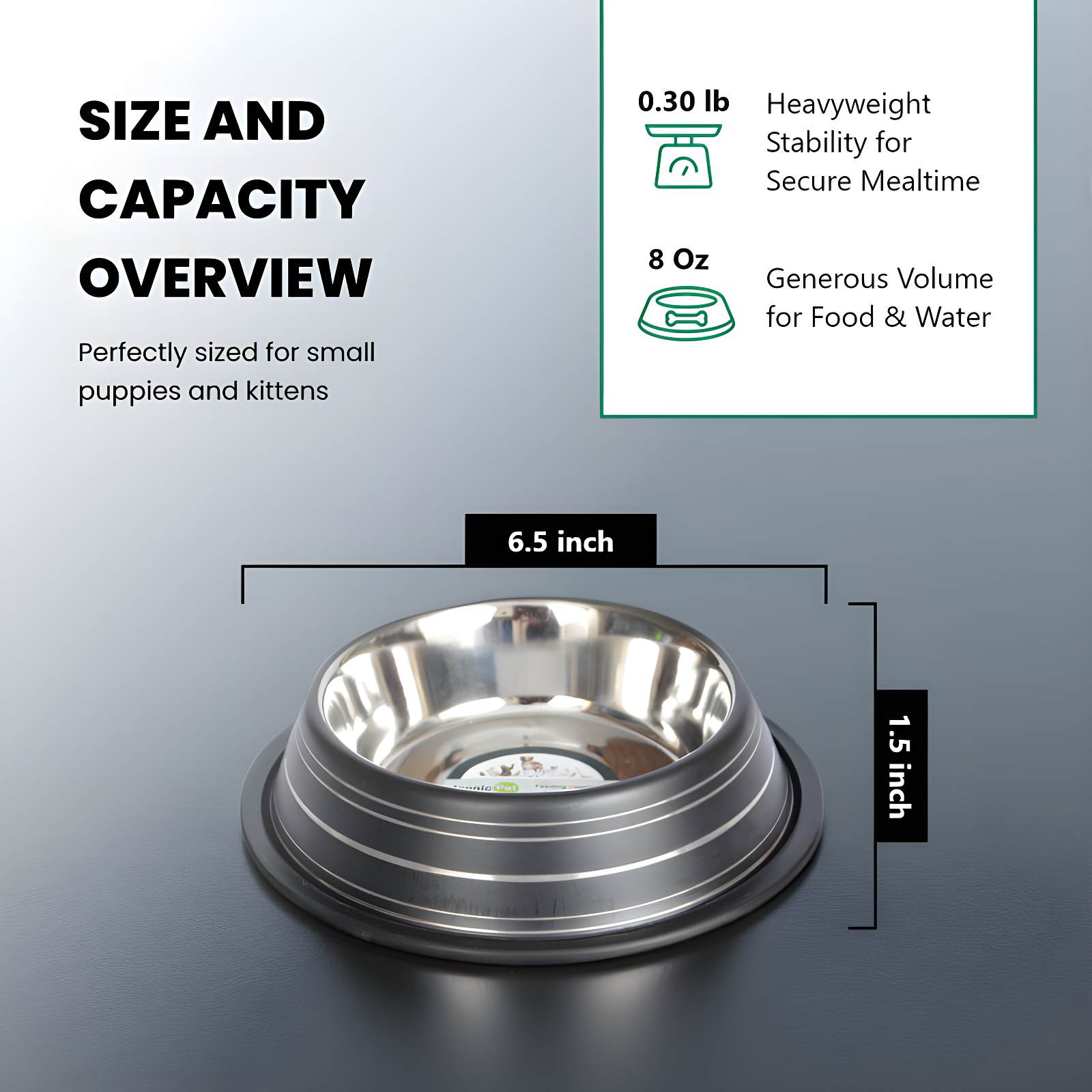 Black Stainless Steel Non-Skid Pet Bowl with Rubber Base