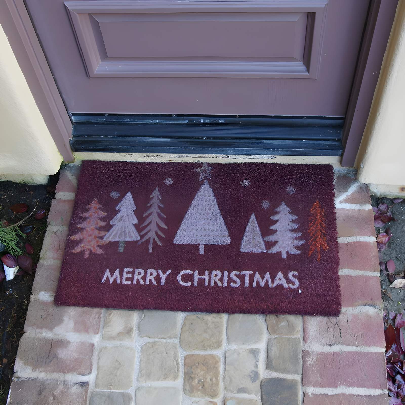 Red Coir Christmas Trees Outdoor Doormat 2-ft x 3-ft