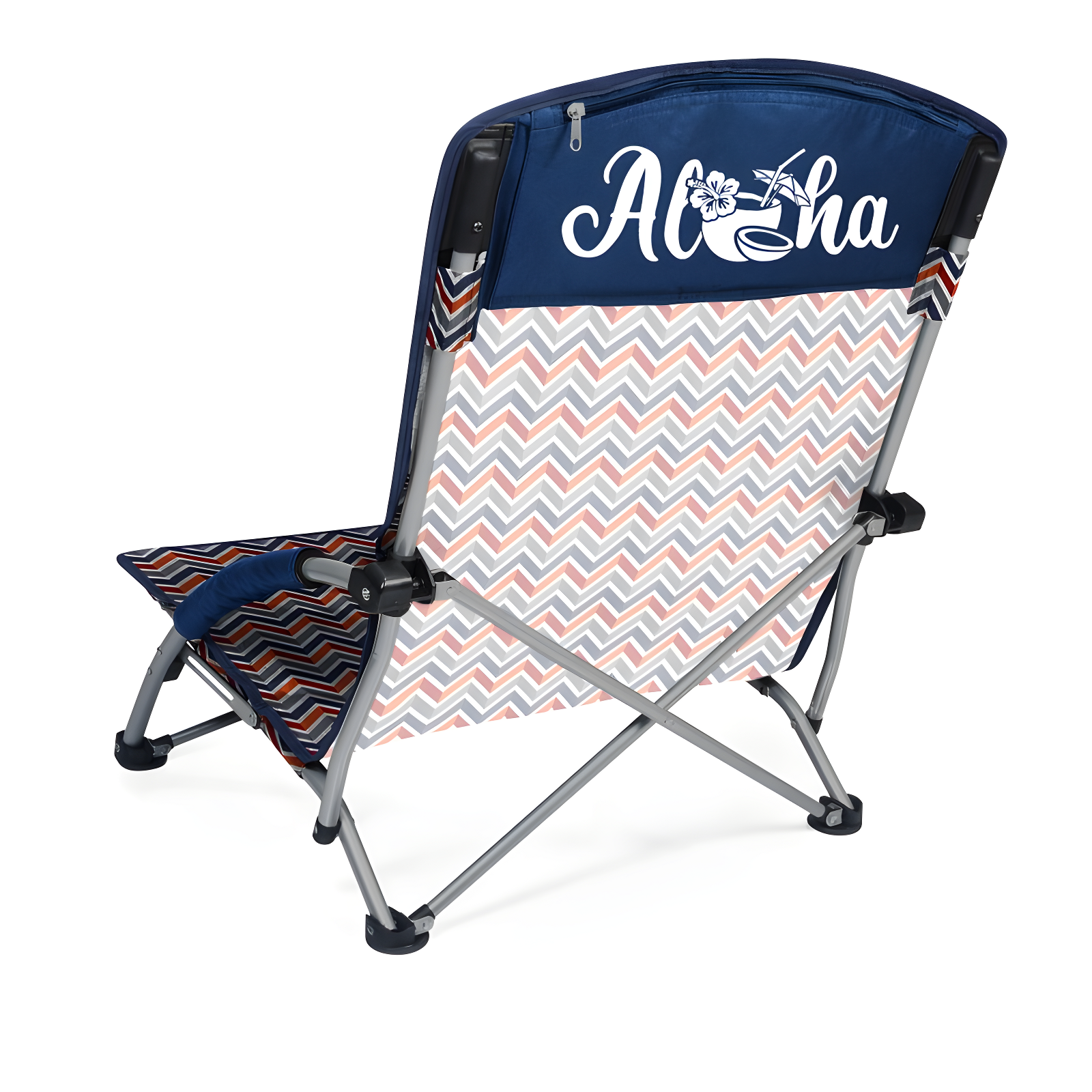 Navy Blue and Orange Portable Camping Beach Chair with Arms