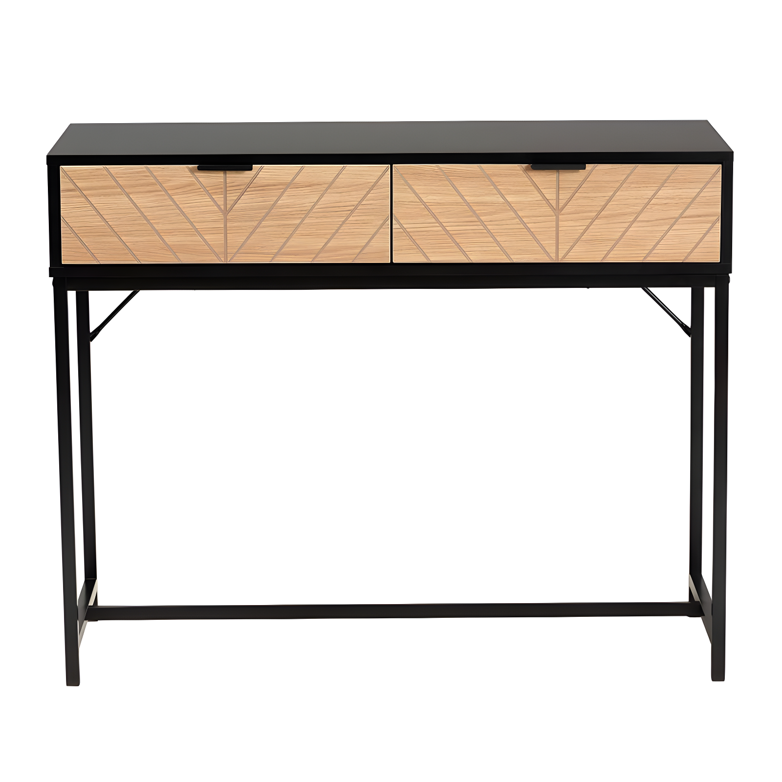 Modern Black and Natural Wood Metal Hallway Table with Storage