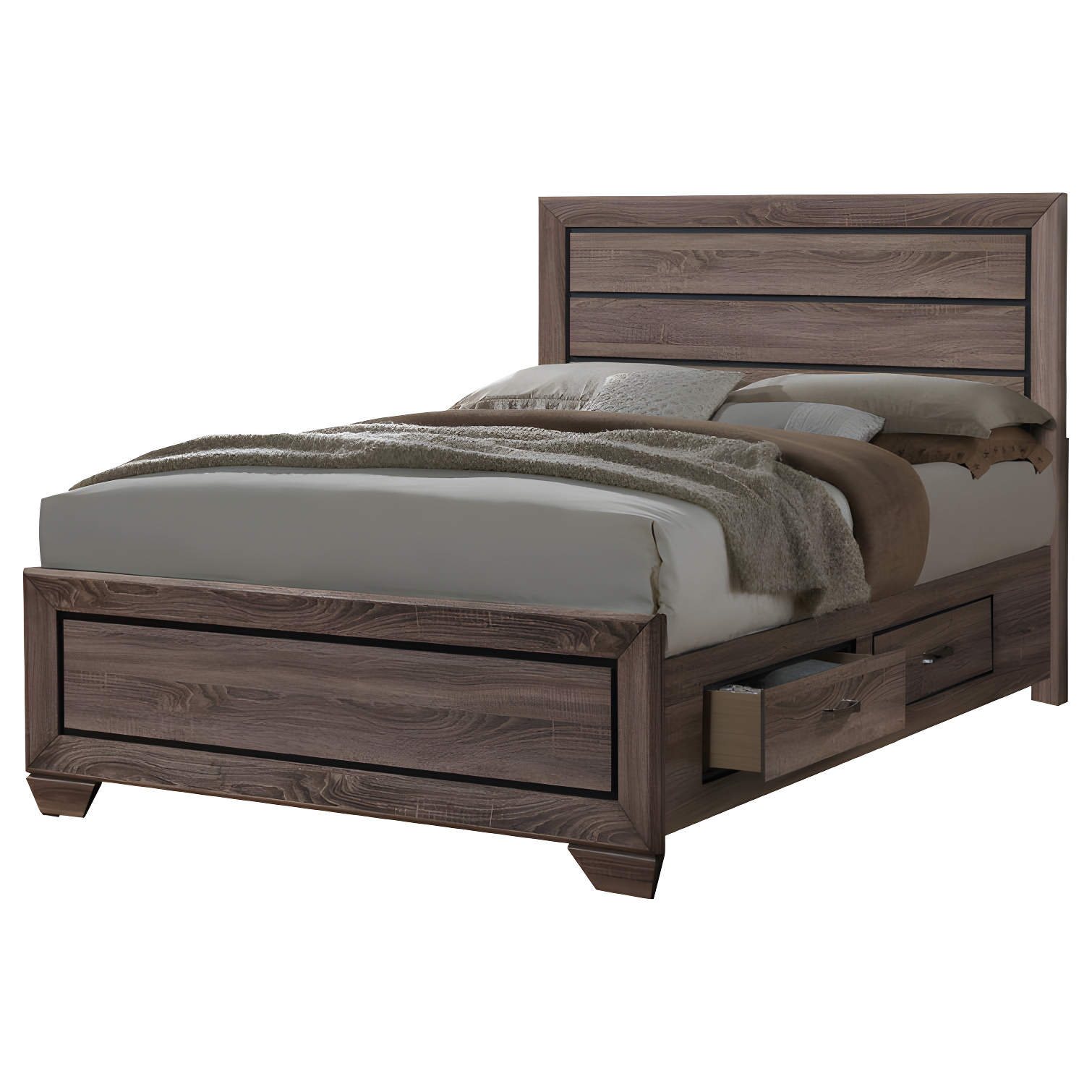 Transitional King-Sized Storage Bed with Dual Drawers in Washed Taupe