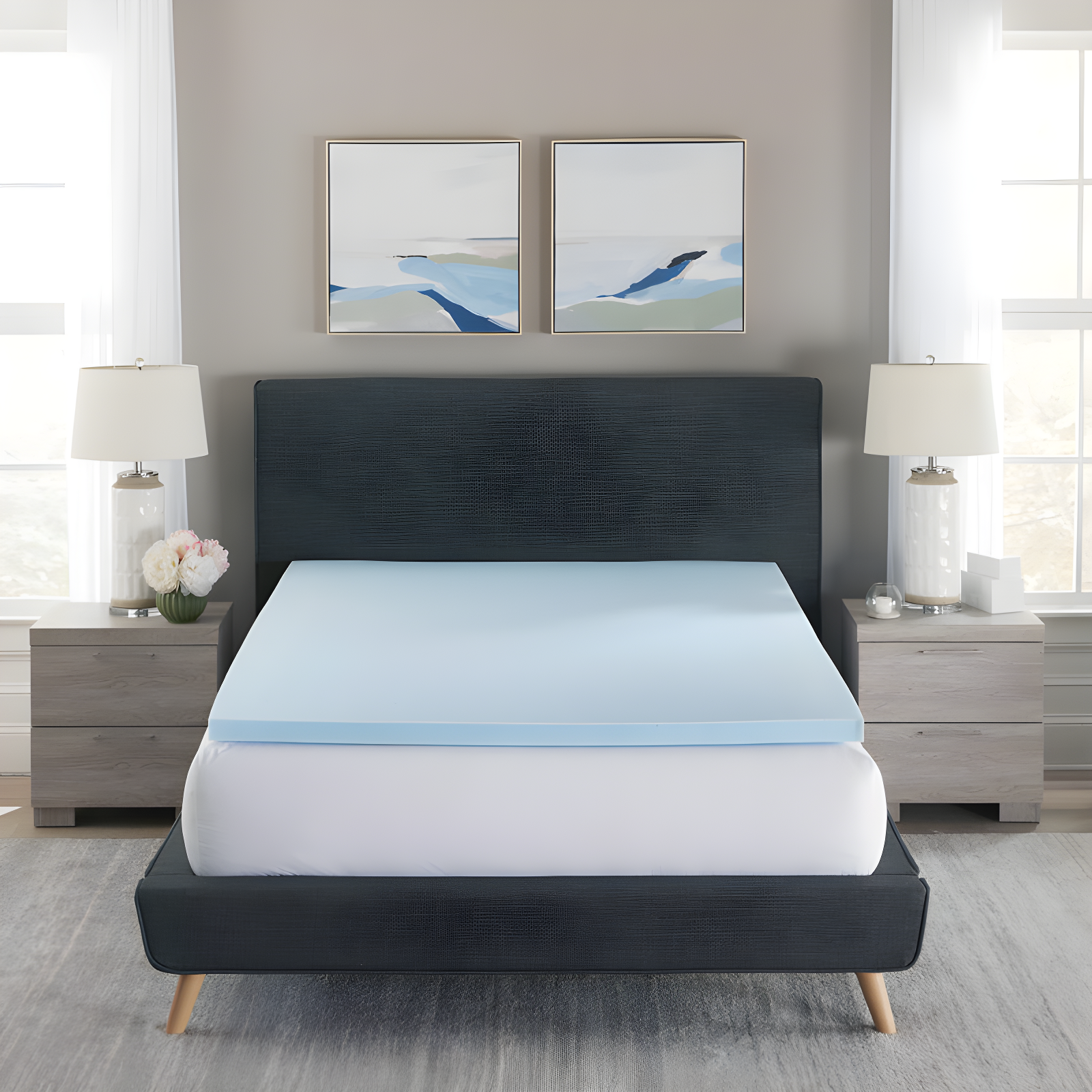 Twin XL Blue Gel-Infused Memory Foam Mattress Topper