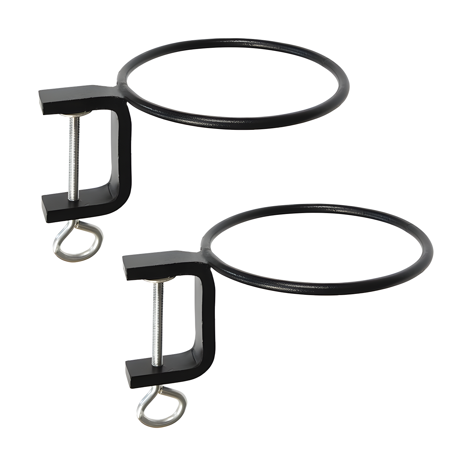 Black Wrought Iron Clamp-On Flower Pot Holders, Set of 2