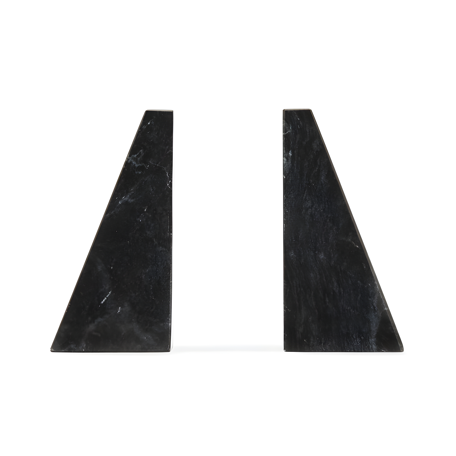 Triangular Black Marble Polished Bookends, Set of 2