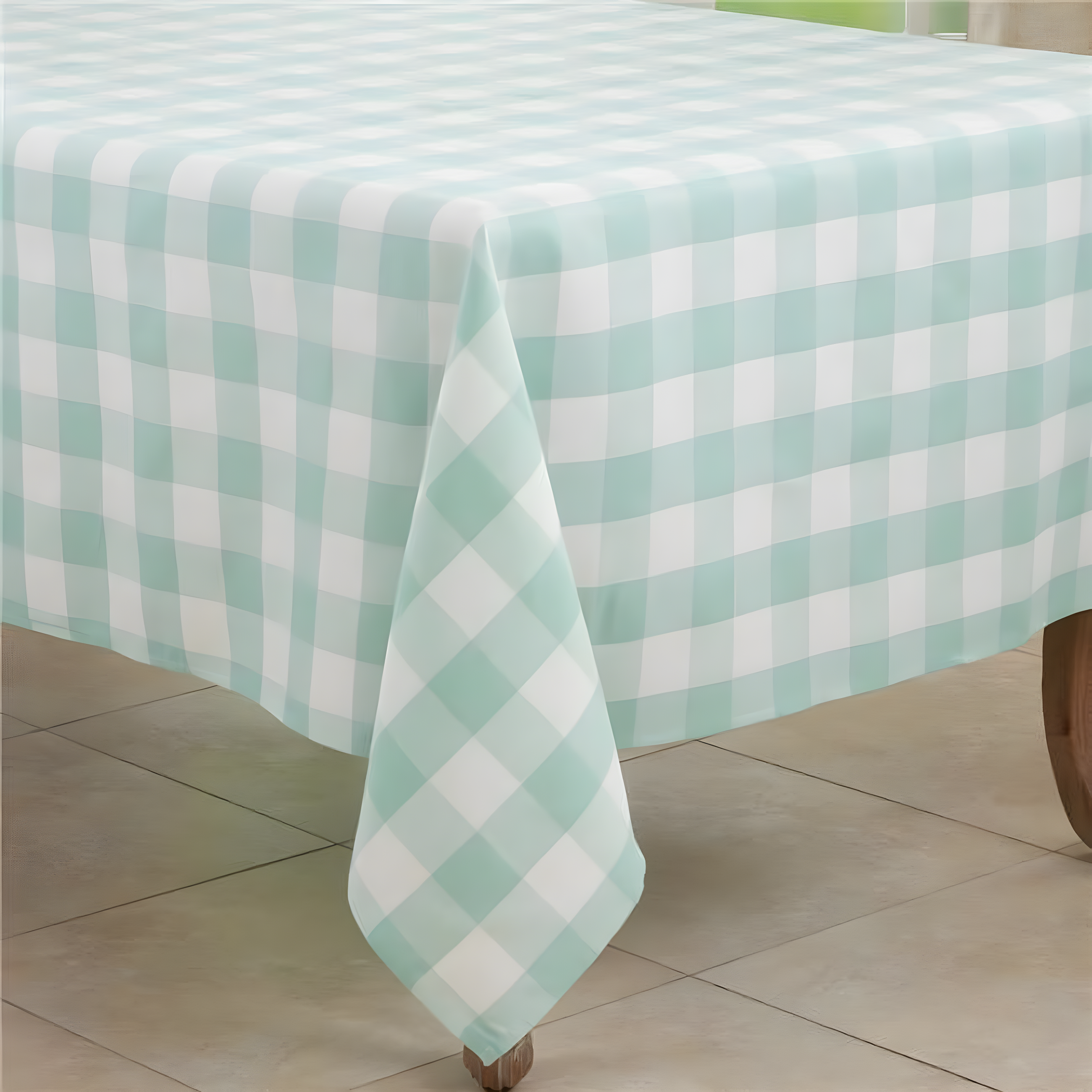 Square Blue Cotton Blend Buffalo Plaid Tablecloth