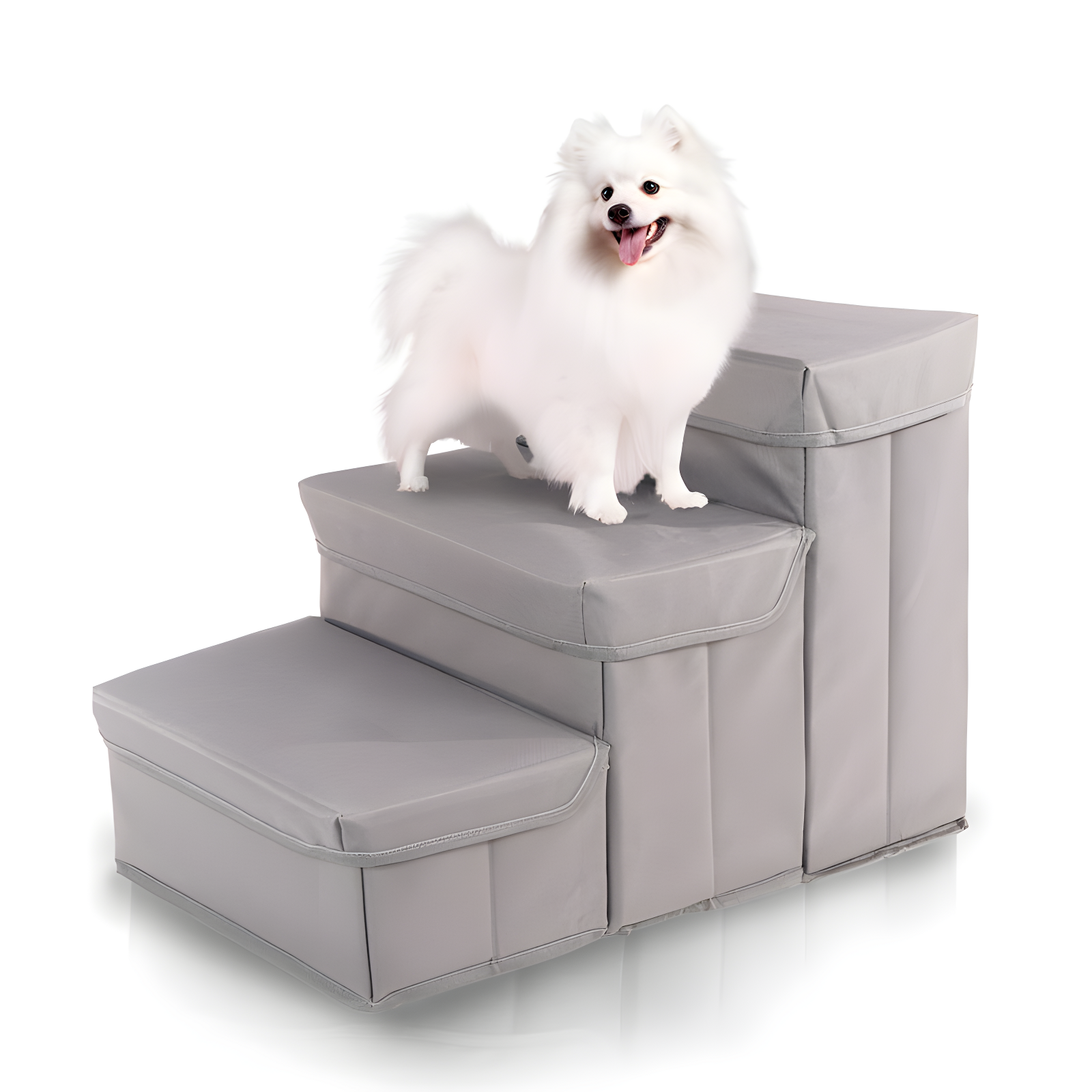 Gray Padded Foldable Pet Steps with Storage