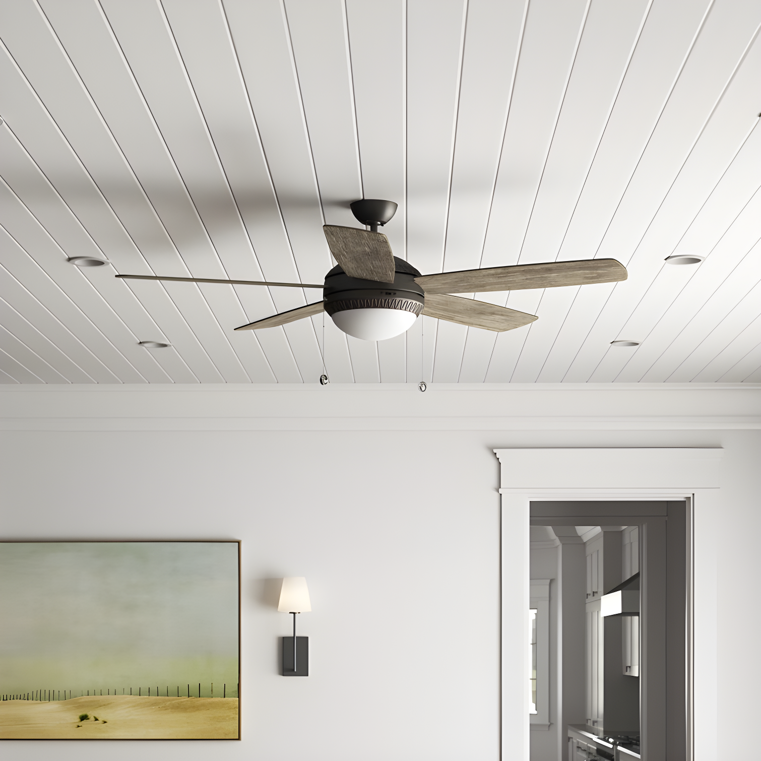 Aged Pewter 52'' Ceiling Fan with Light Gray Weathered Oak Blades