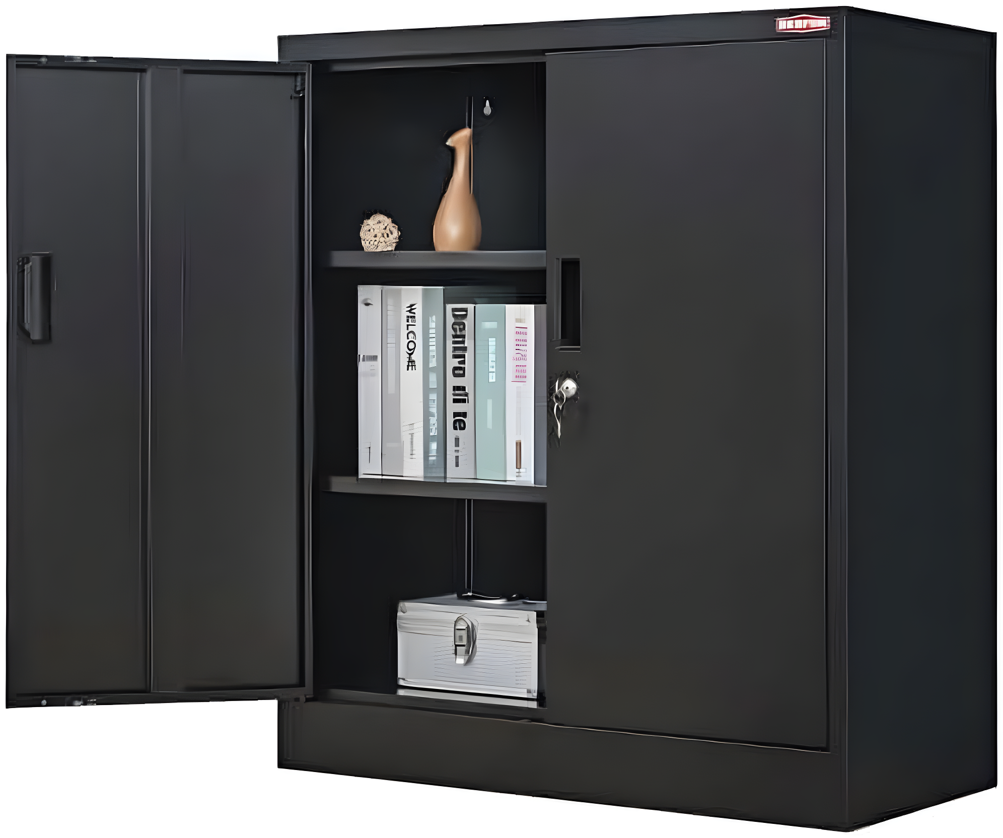 Black 36" Lockable Steel Office Cabinet with Adjustable Shelving