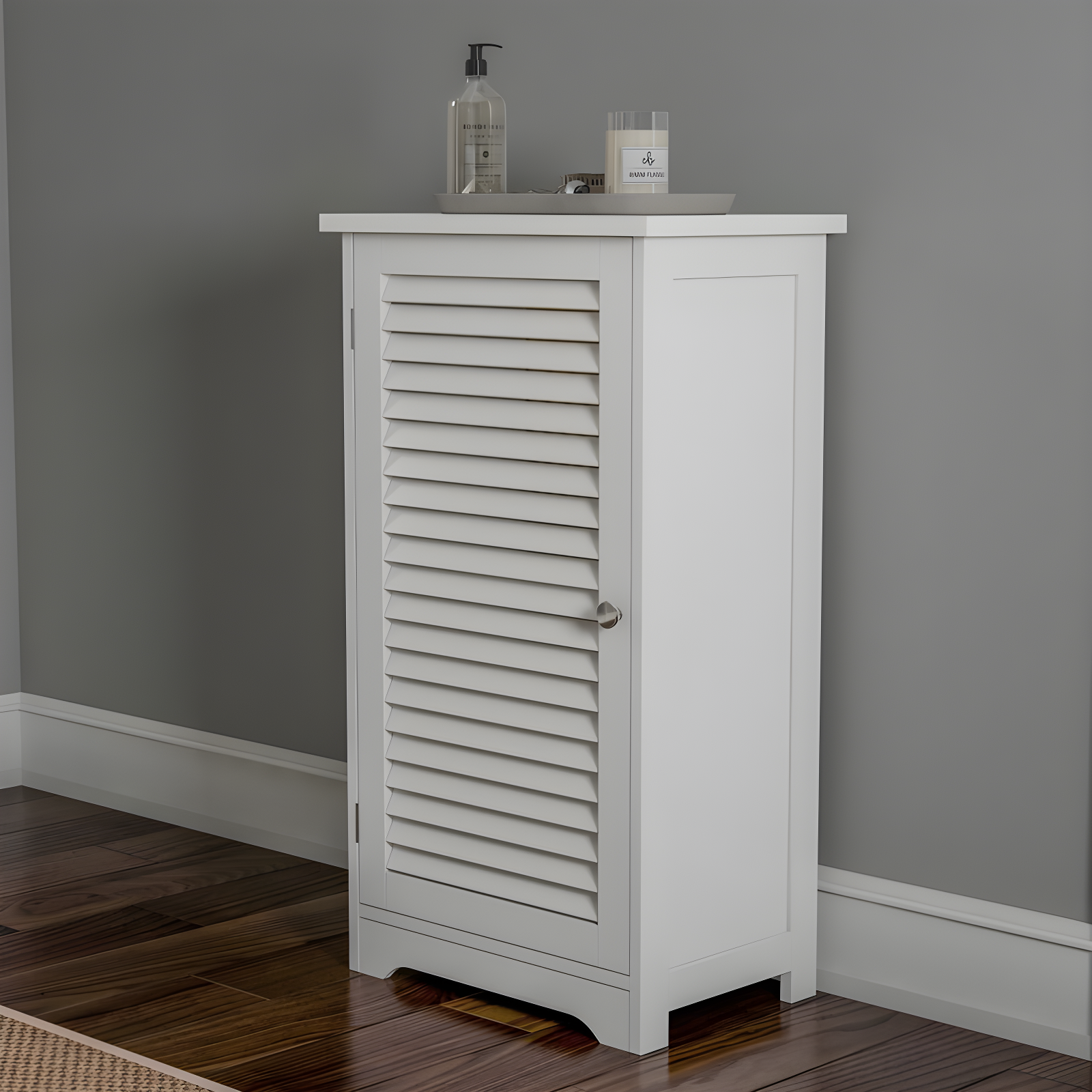 White Shutter Door Freestanding Bathroom Cabinet with Adjustable Shelving