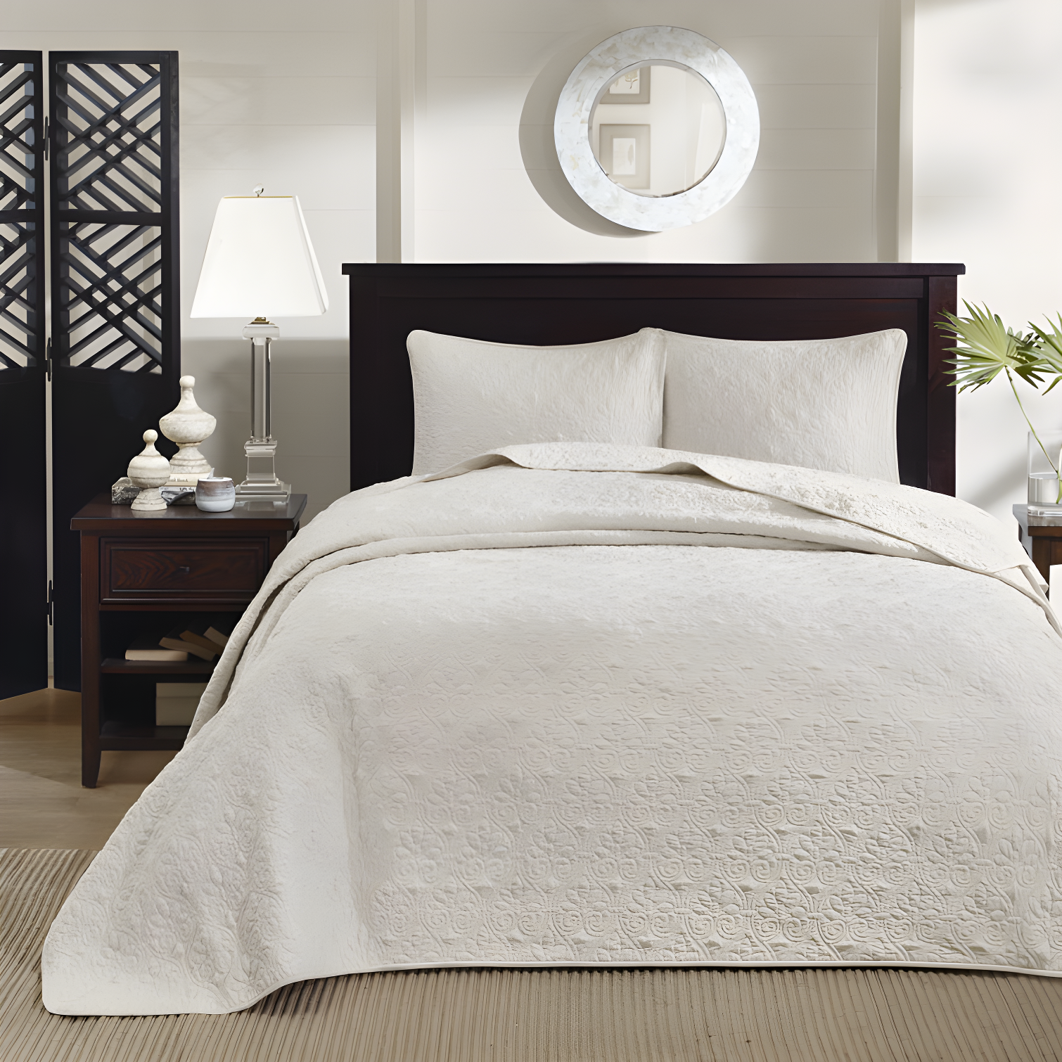 Cream Reversible Full Microfiber Bedspread Set