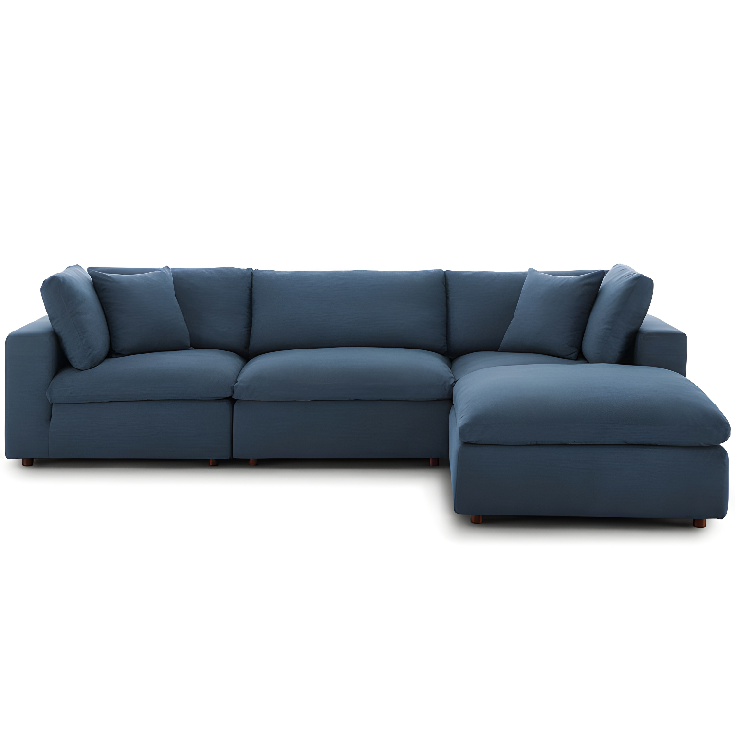 Azure Linen and Wood 4-Piece Sectional Sofa Set with Ottoman