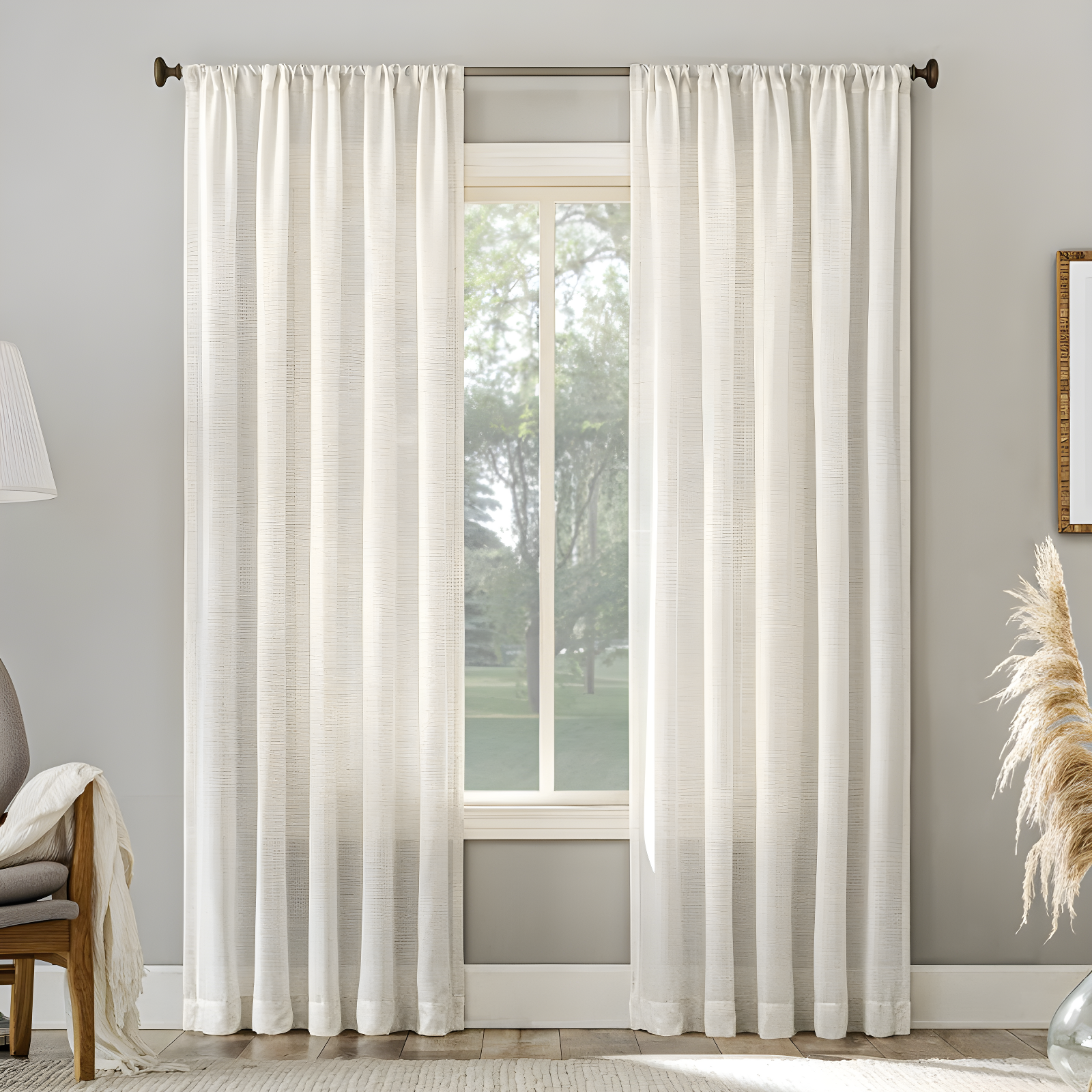 Pearl White Linen Blend Light-Filtering Rod Pocket Curtain Panel 54" x 84"