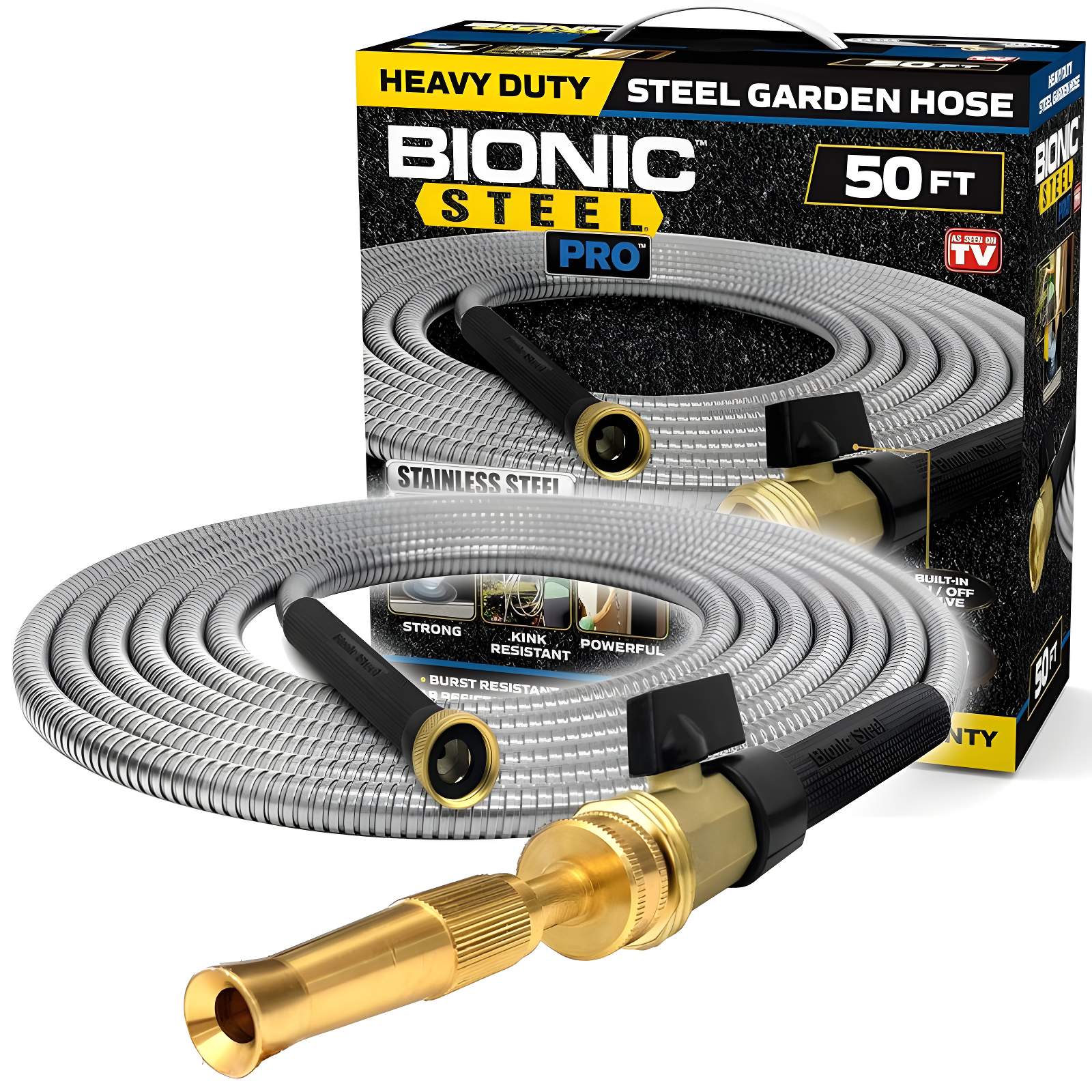 Heavy Duty 50ft Silver Stainless Steel Garden Hose with Brass Fittings