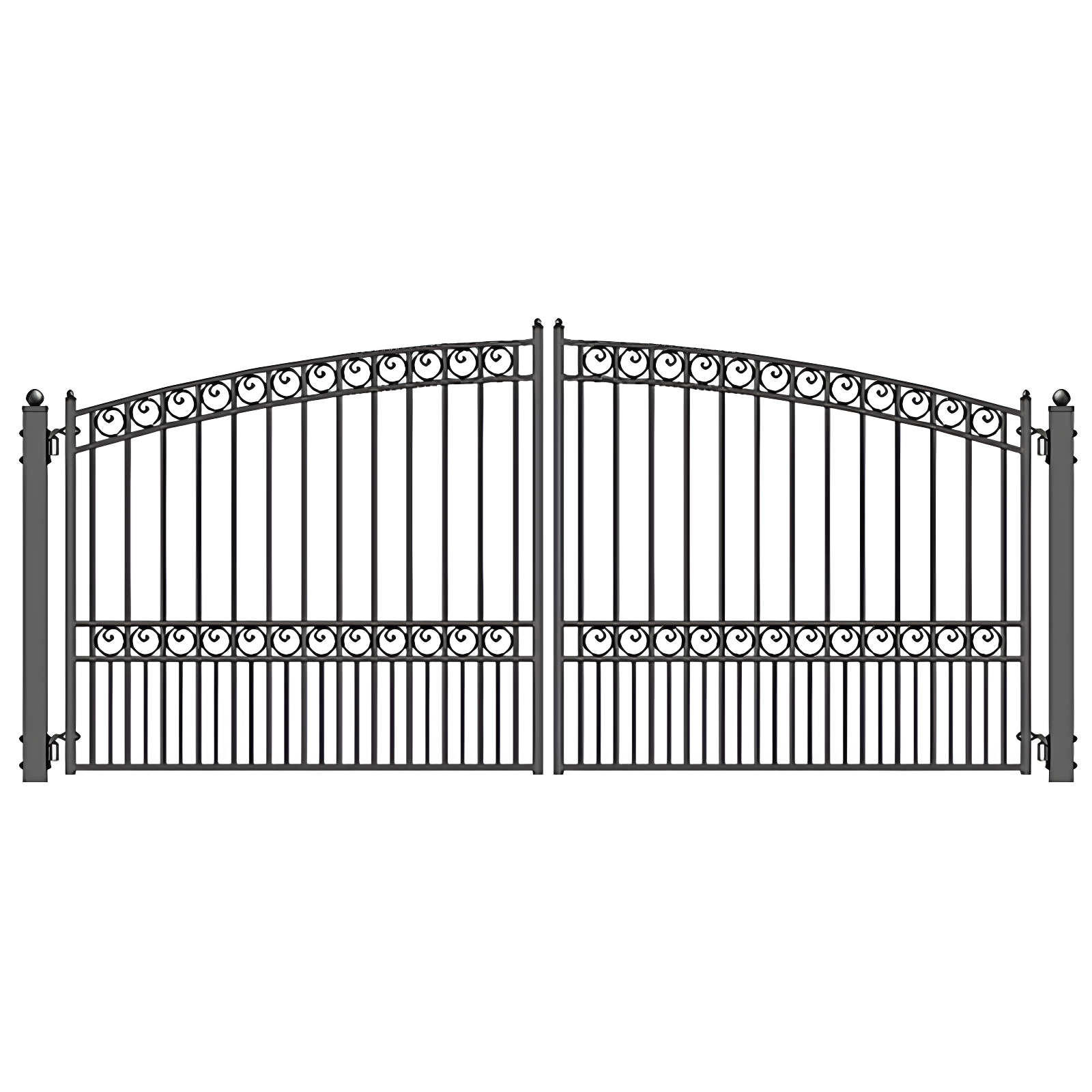 Black Steel Dual Driveway Gate with Arched Top