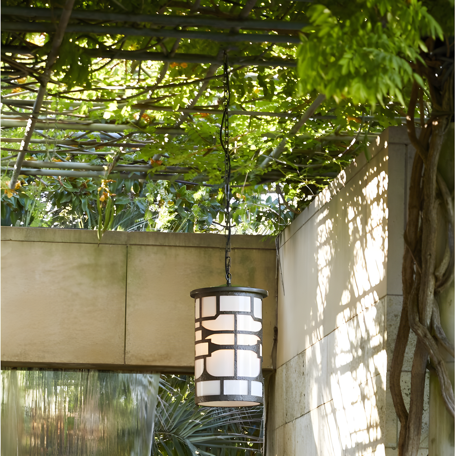 Aged Brass and Opal Glass Outdoor Pendant Light