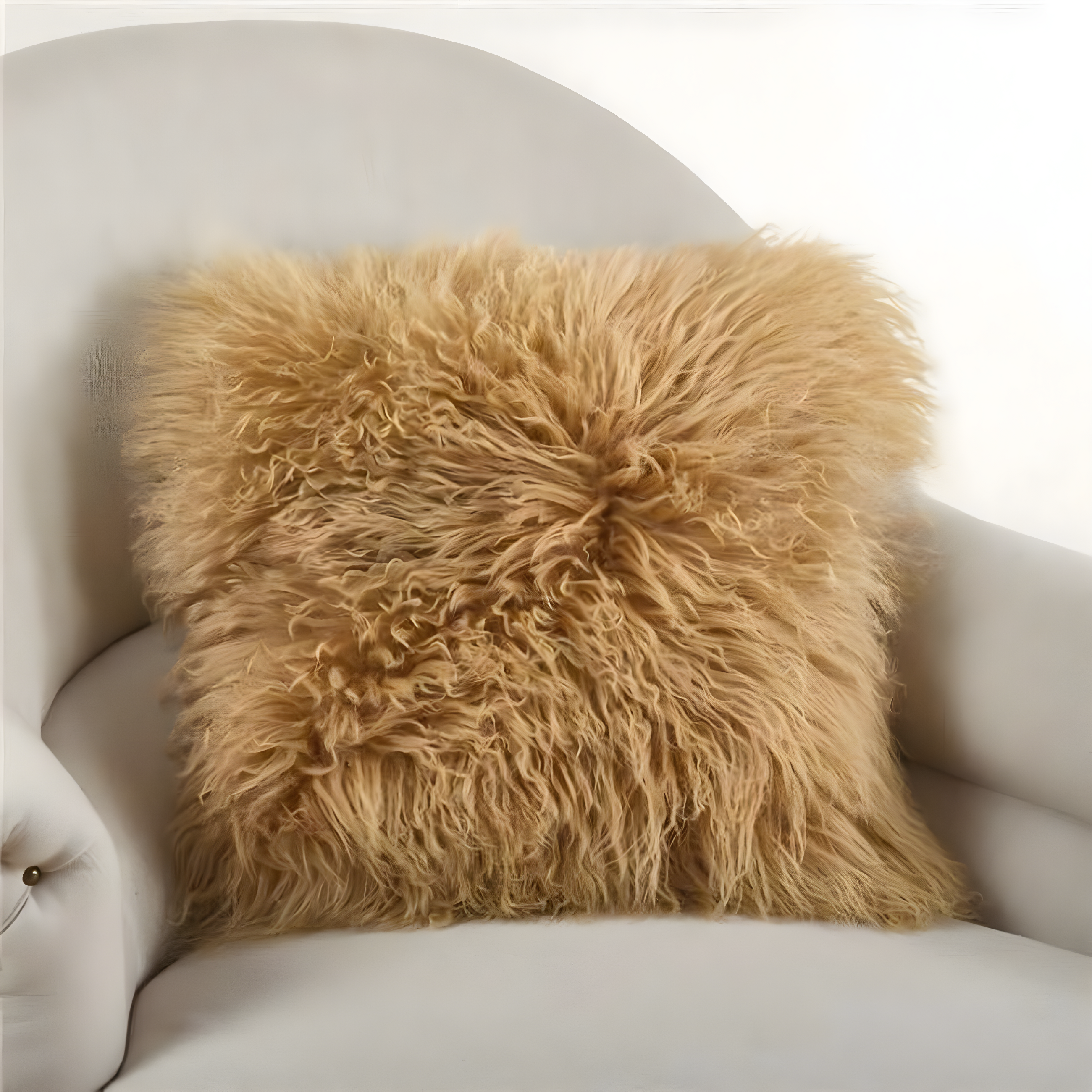 20" Beige Mongolian Lamb Fur Decorative Pillow