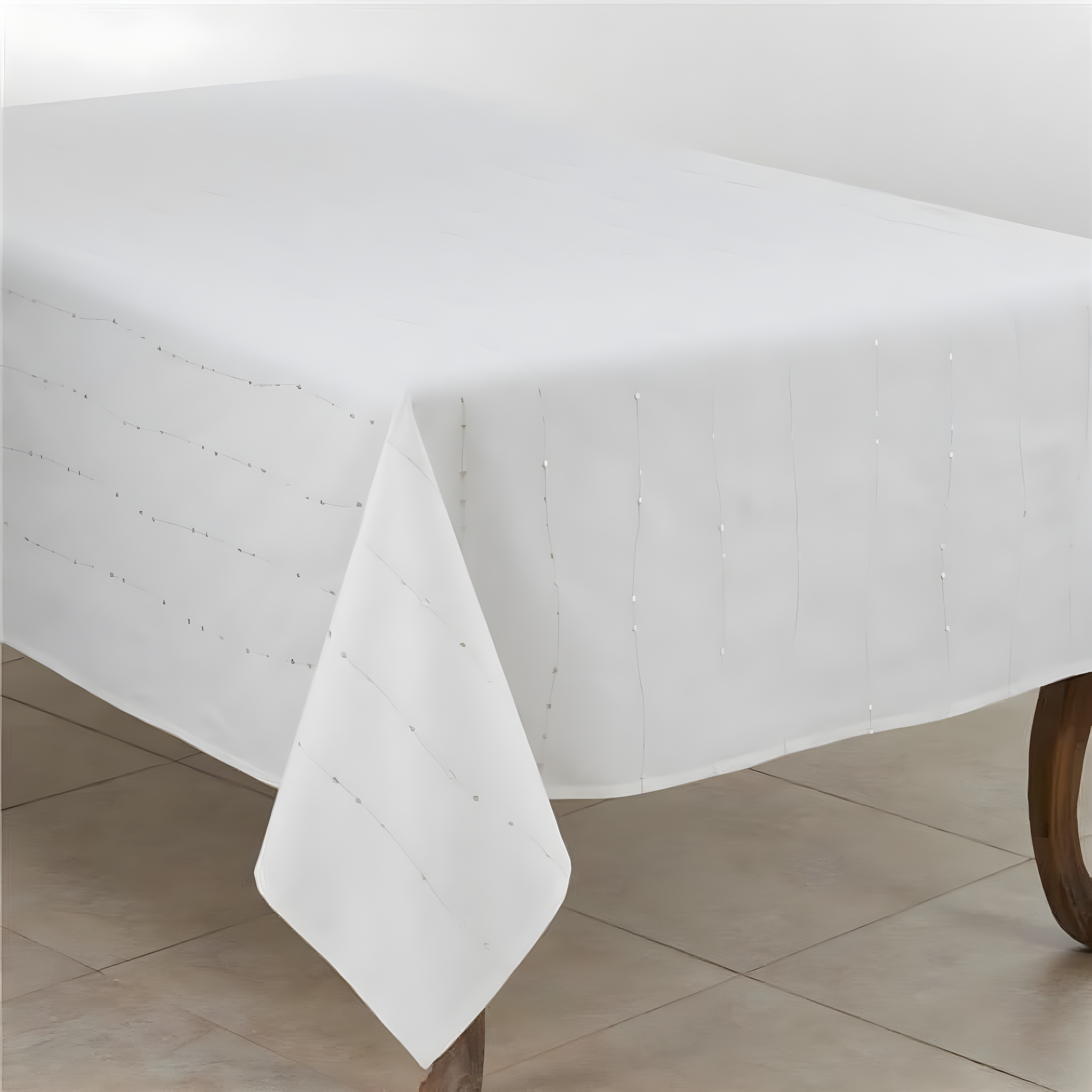 White and Silver Embroidered Rectangular Tablecloth, 65" x 140"