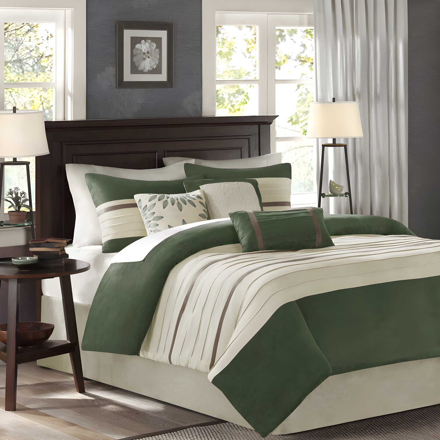 California King Green Microfiber 7-Piece Comforter Set