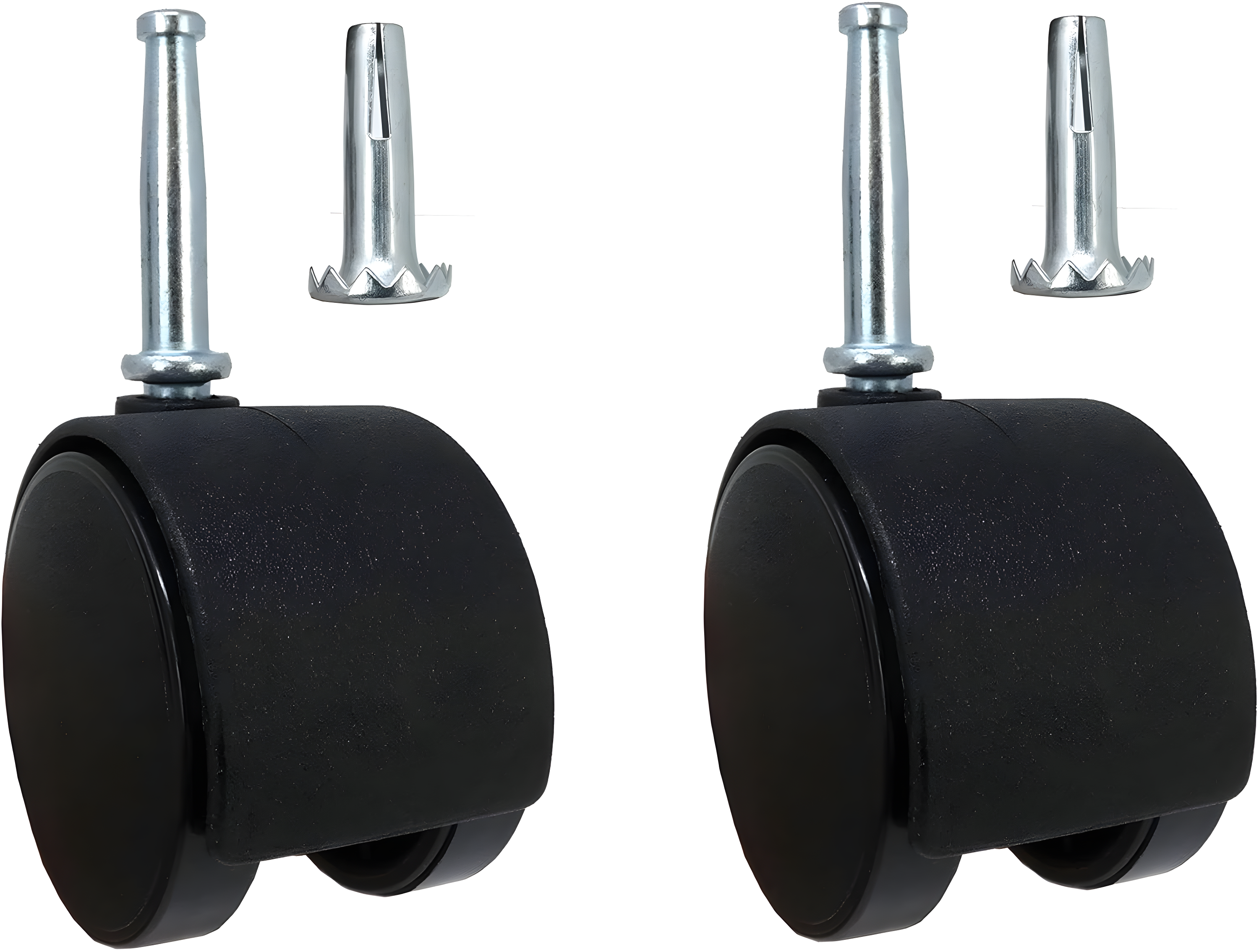 Black 2-Inch Twin Wheel Stem Mount Casters, 75-lb Load Capacity, 2 Count