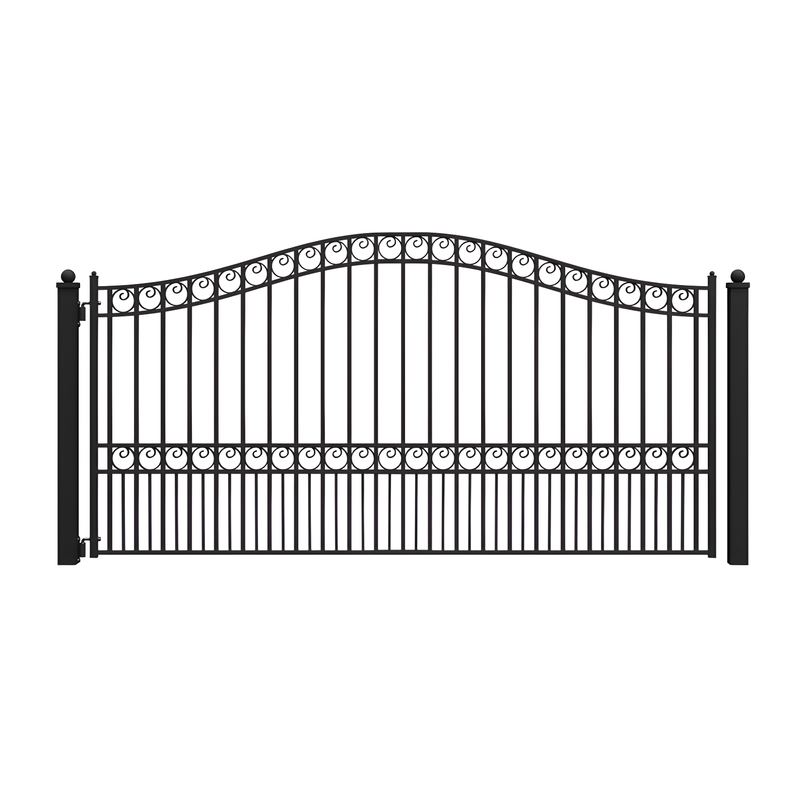 Black Steel Arched Single Swing Driveway Gate, 12 x 6 ft