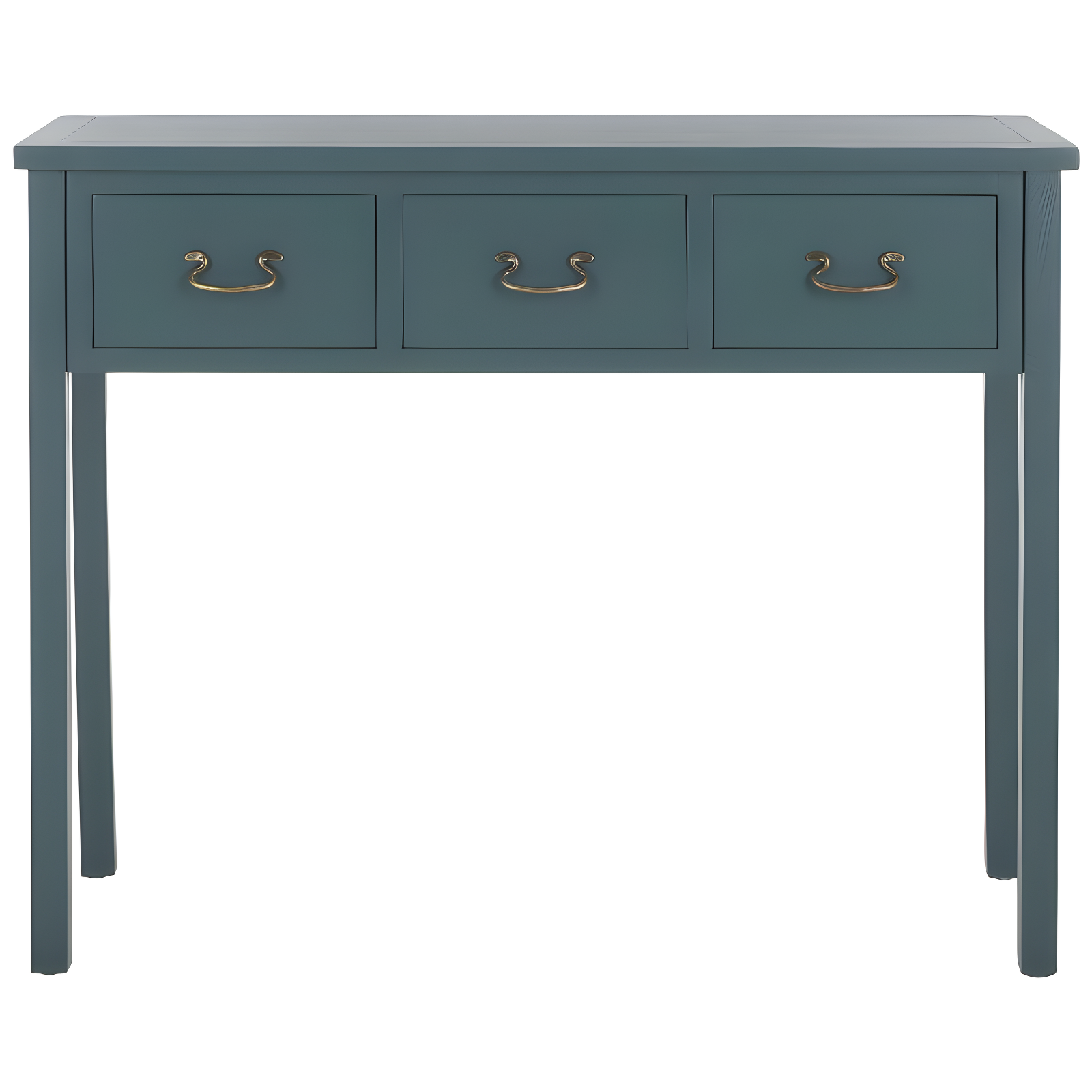 Transitional Slate Teal 3-Drawer Rectangular Console Table with Brass Hinges