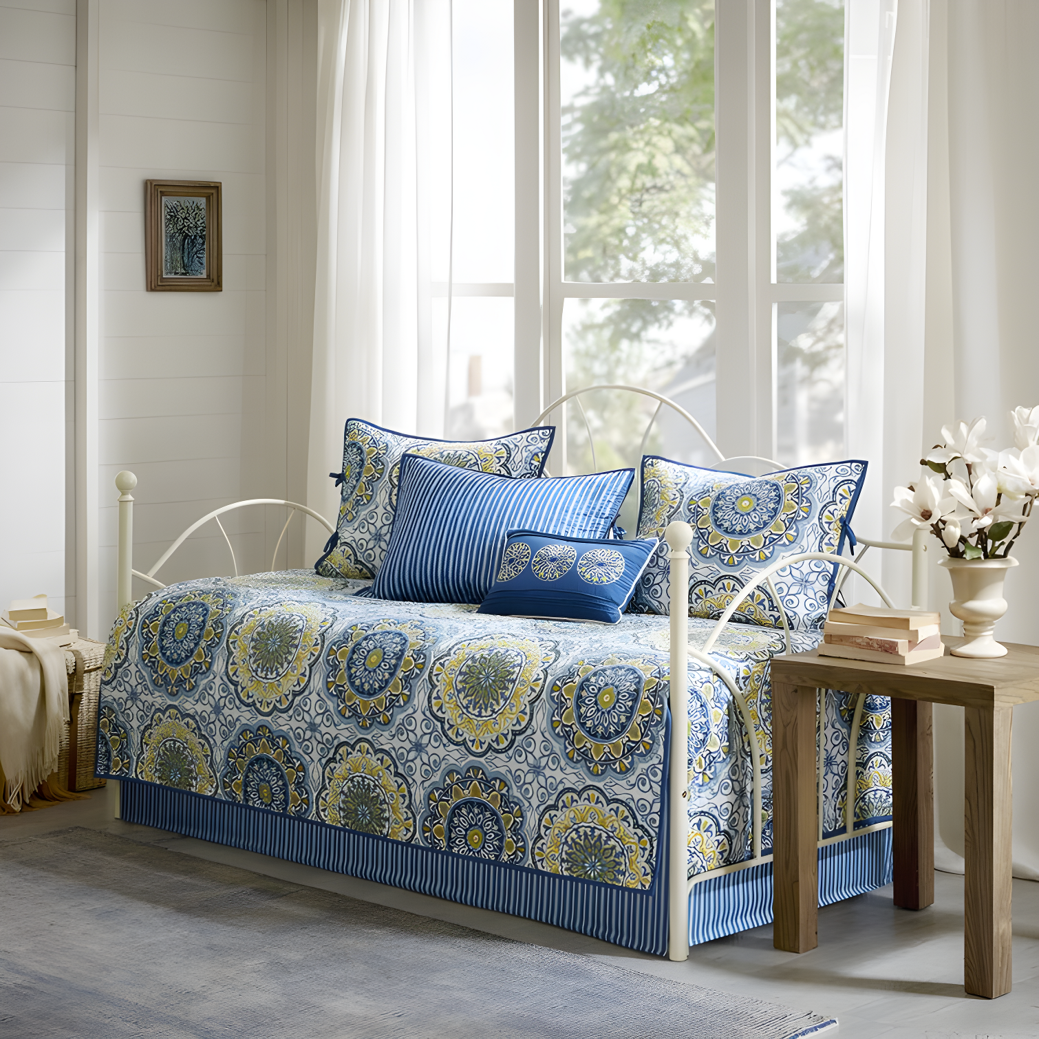 Blue Bohemian Reversible Microfiber Daybed Quilt Set