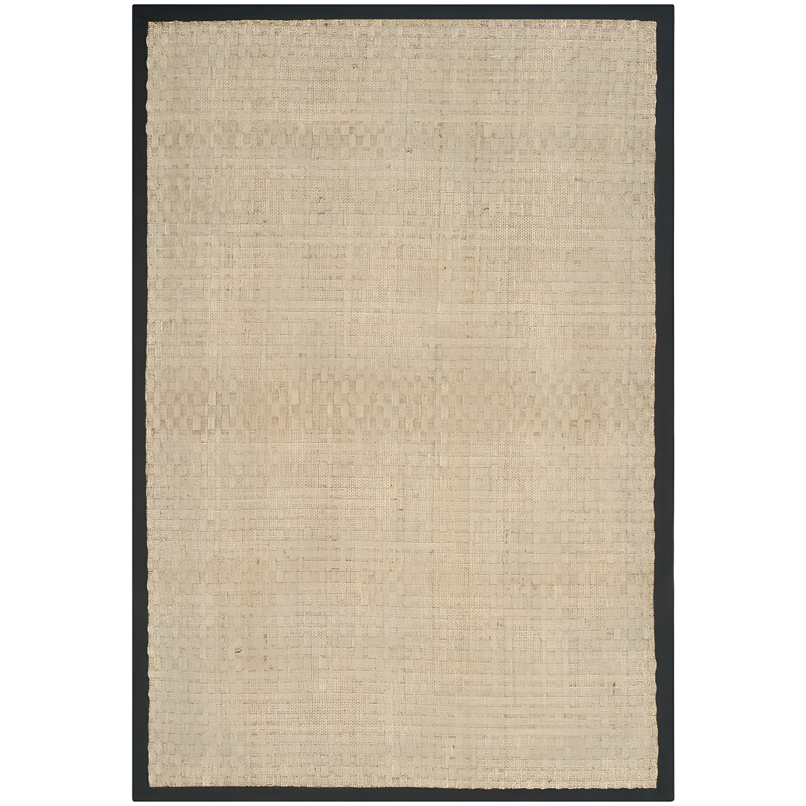 Natural and Black Hand-Knotted Rectangular Area Rug, 4' x 6'