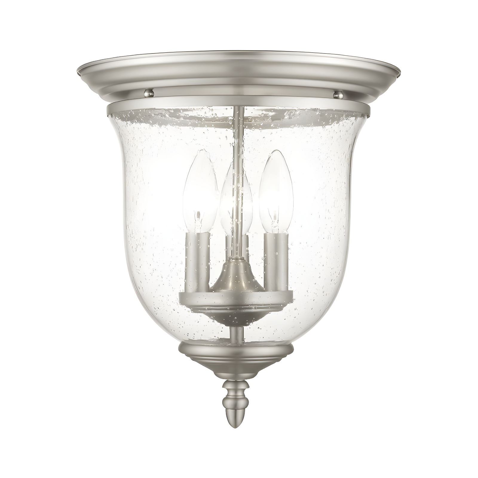 Elegant Brushed Nickel 3-Light Flush Mount with Seeded Glass Jar