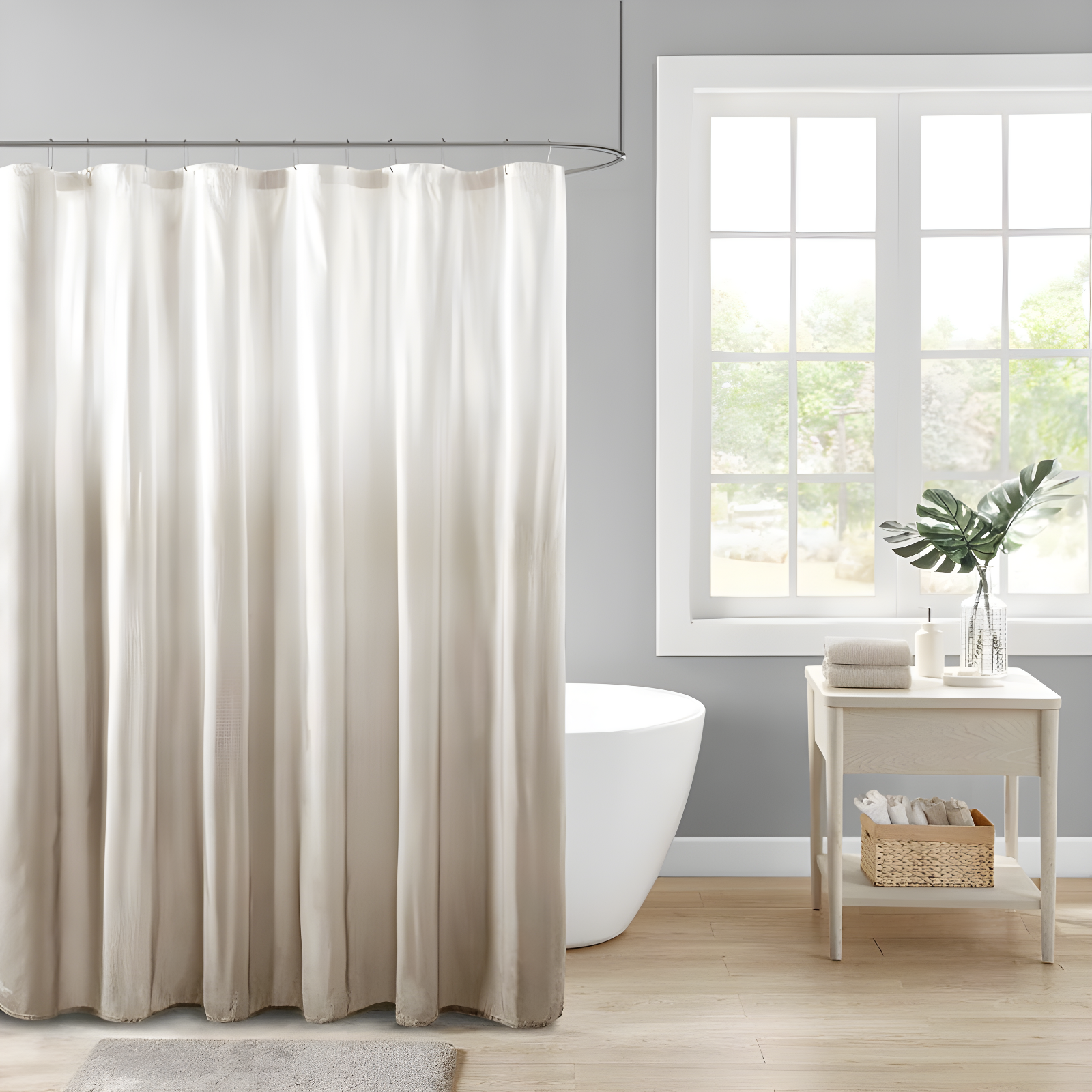 Taupe Ombre Seersucker Fabric Shower Curtain