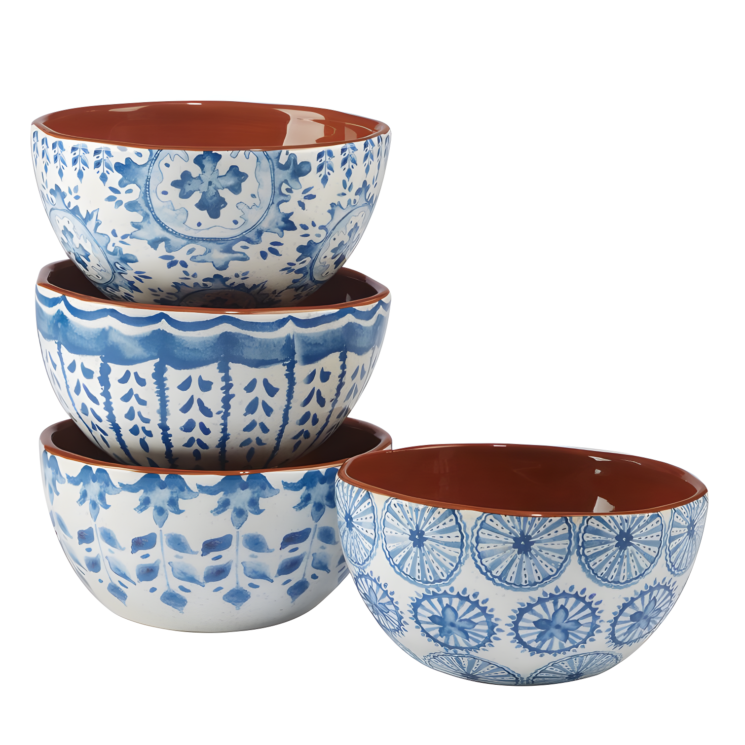 Porto Blue and Terracotta Ceramic Dessert Bowl Set