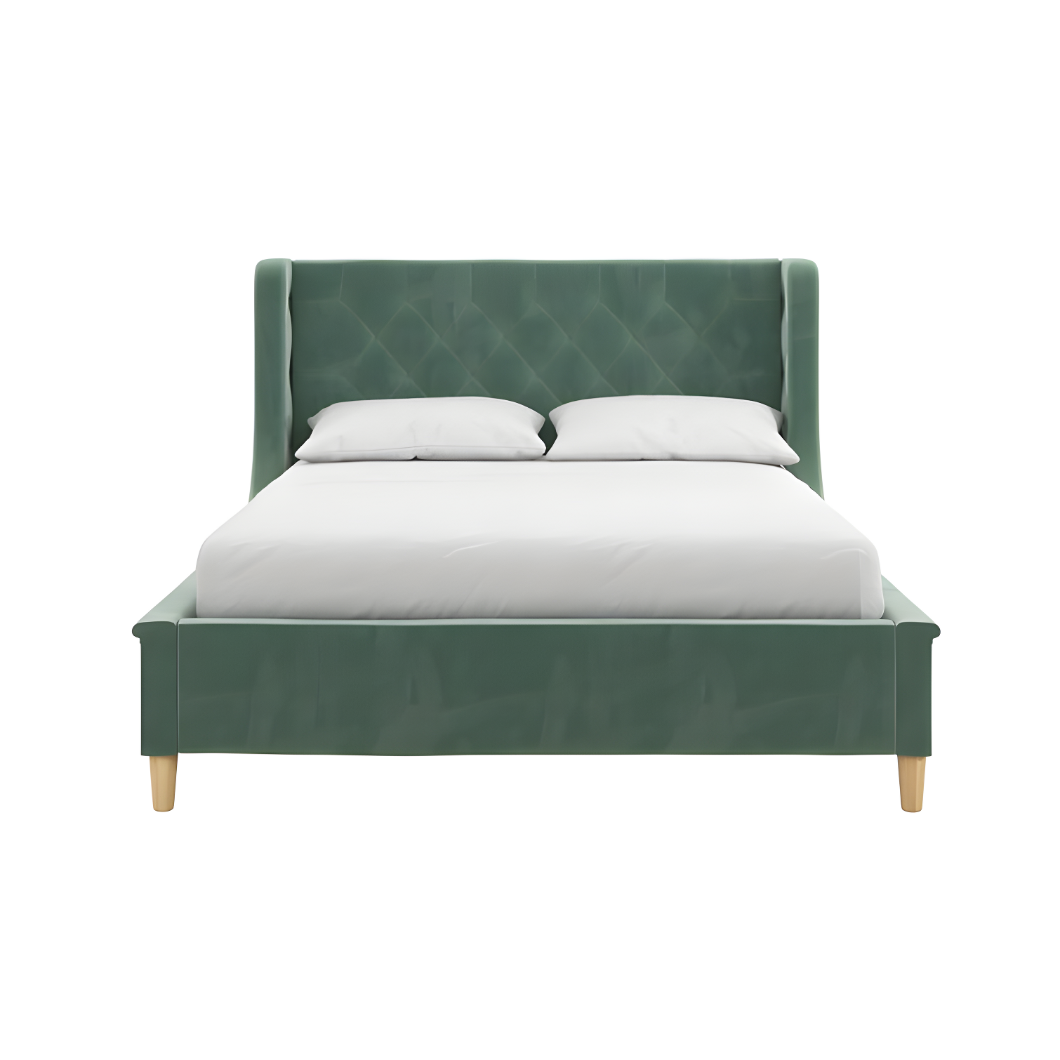 Teal Velvet Full Bed with Tufted Upholstered Headboard