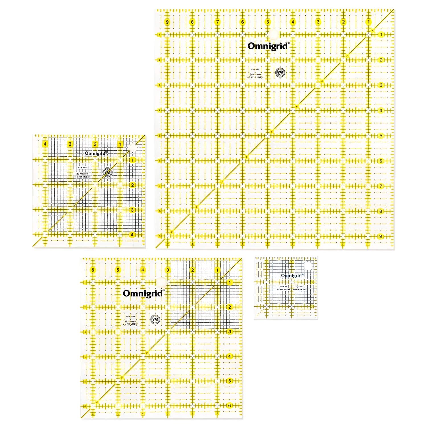 Omnigrid Clear Square Quilting Ruler Value Pack, 4 Sizes