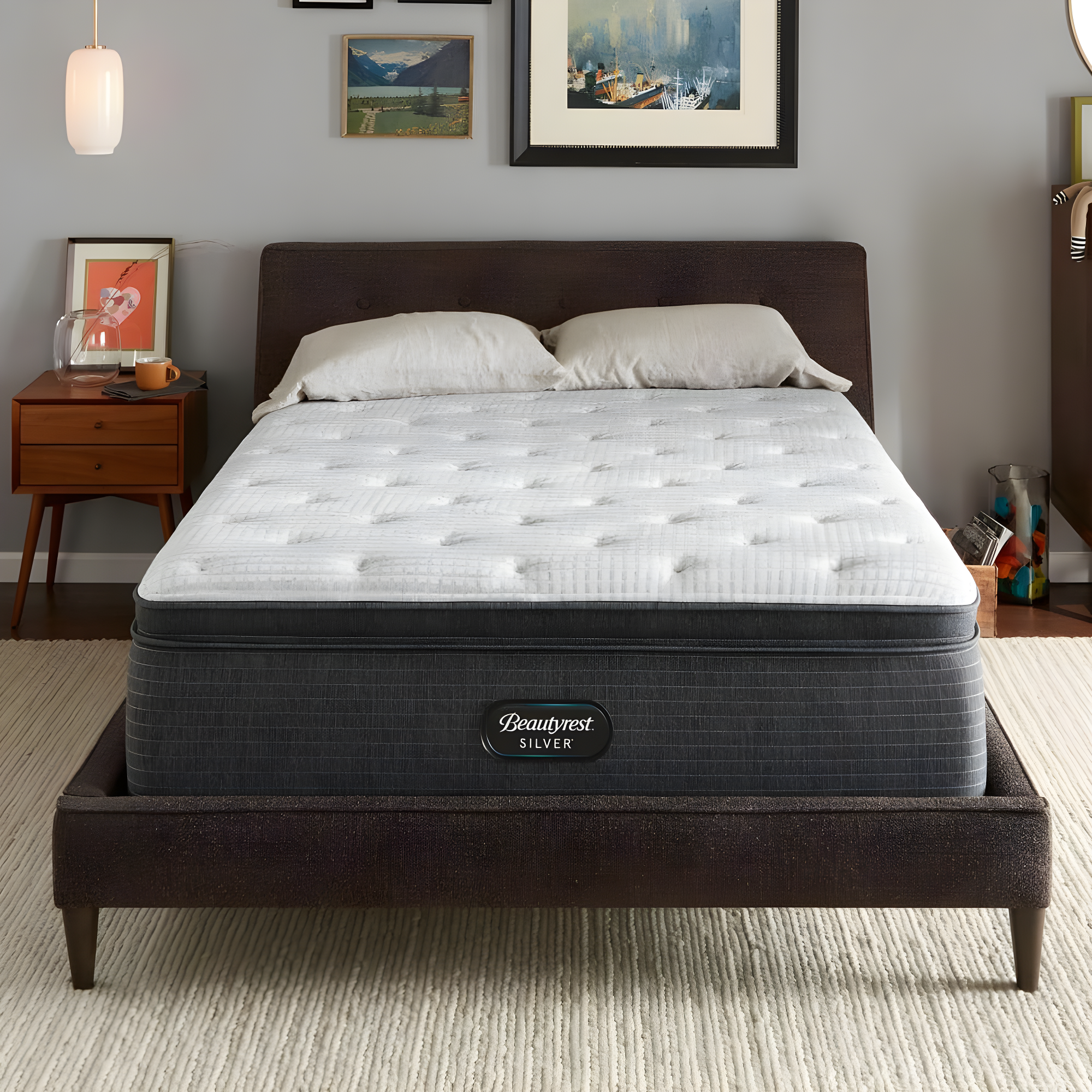 King Gray Pillowtop Innerspring Gel Memory Foam Mattress