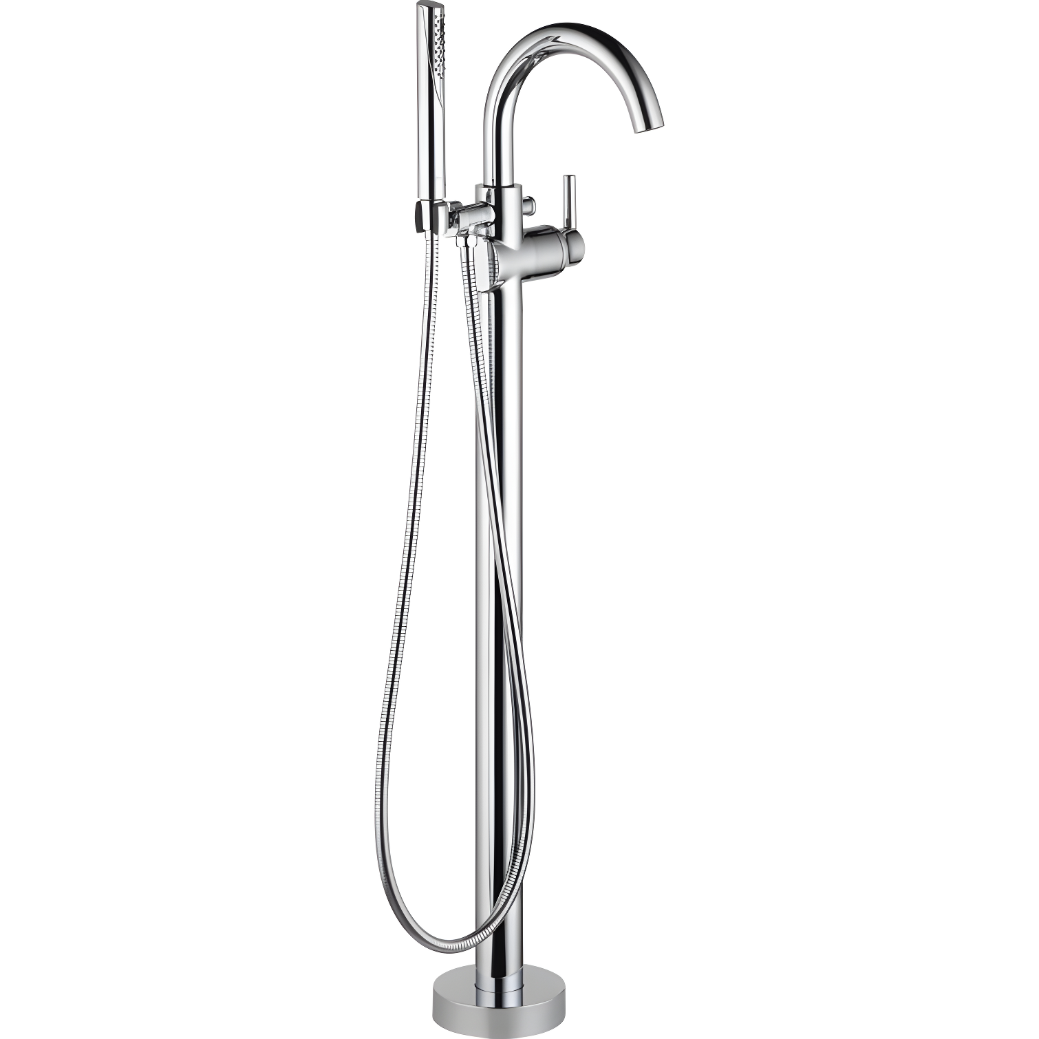 Chrome Single Handle Floor Mounted Tub Filler with Handshower